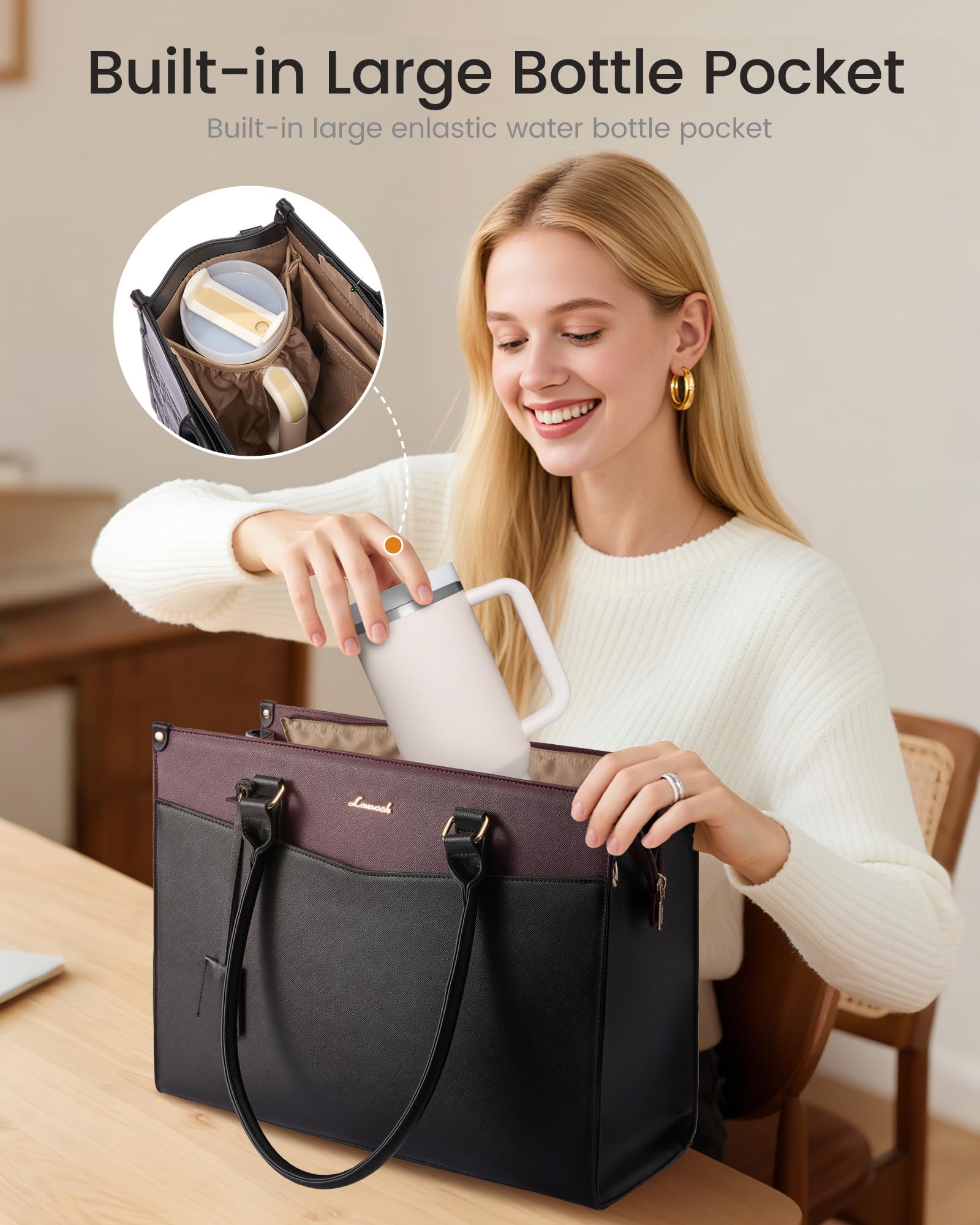 LOVEVOOK Torba na laptopa o przekątnej ekranu 15,6", elegancka damska torba na ramię i torba na ramię, duża torba do pracy, torba nauczycielska i aktówka do biura
