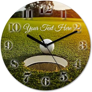 Personalized Custom Golf Ball Hole Wall Clock Silent Non-Ticking Wooden Wall Clocks Battery Operated Decorative for Living Room Bedroom Office Kitchen Dining Room Farmhouse Home (MDF No Solid Wood)