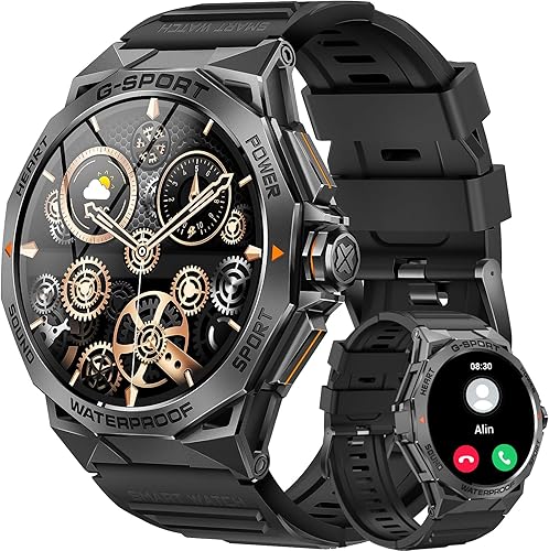 Military Smart Watch for Men AnswerMake Call 1.43 AMOLED Always On Display Rugged Smart Watch 400mAh Battery Fitness Tracker with Heart Rate Sleep