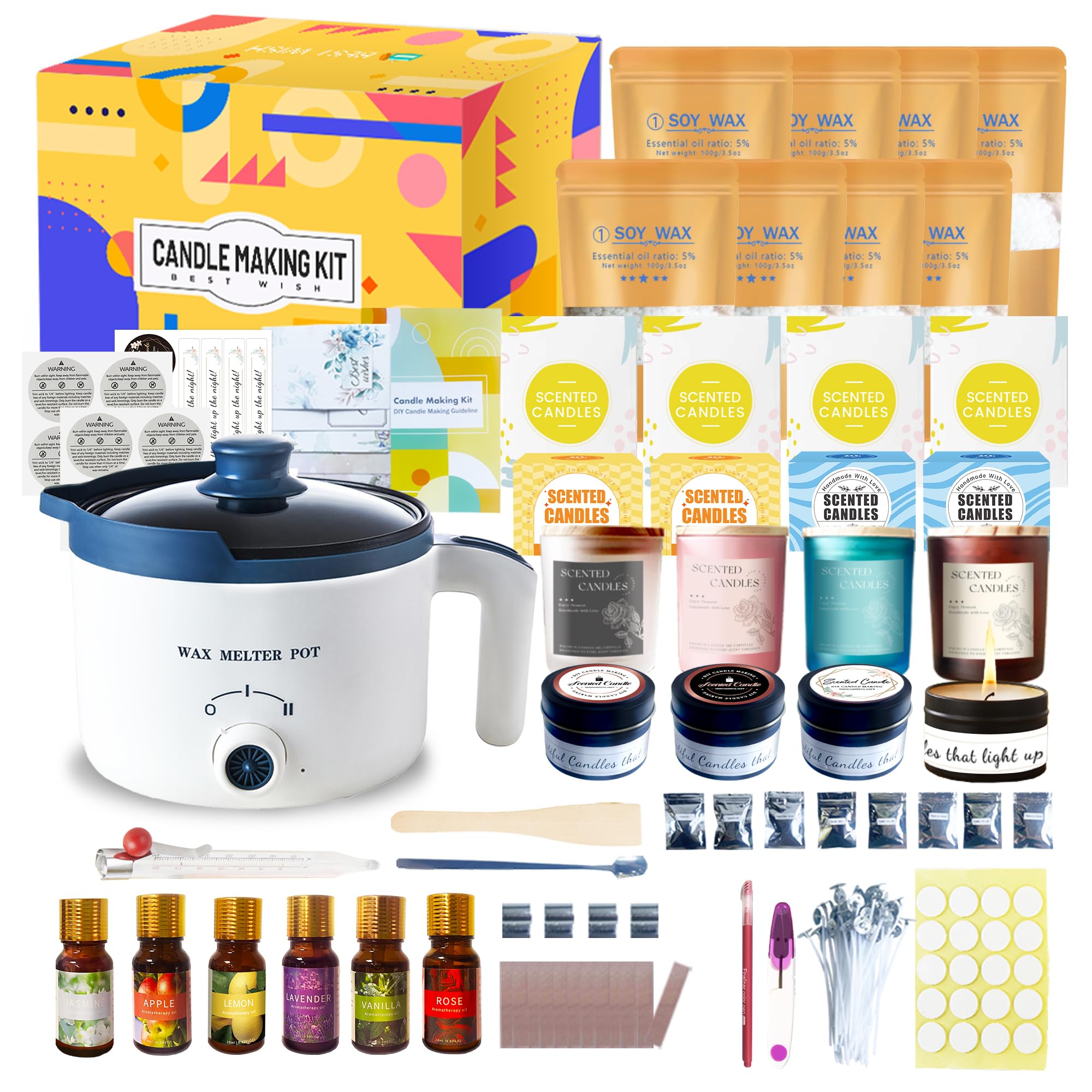 LINGQIAN Kit Fondoir cire Bougie Electrique, DIY Bougies Parfumées, Kit de fabrication de bougies pour toutes les étapes