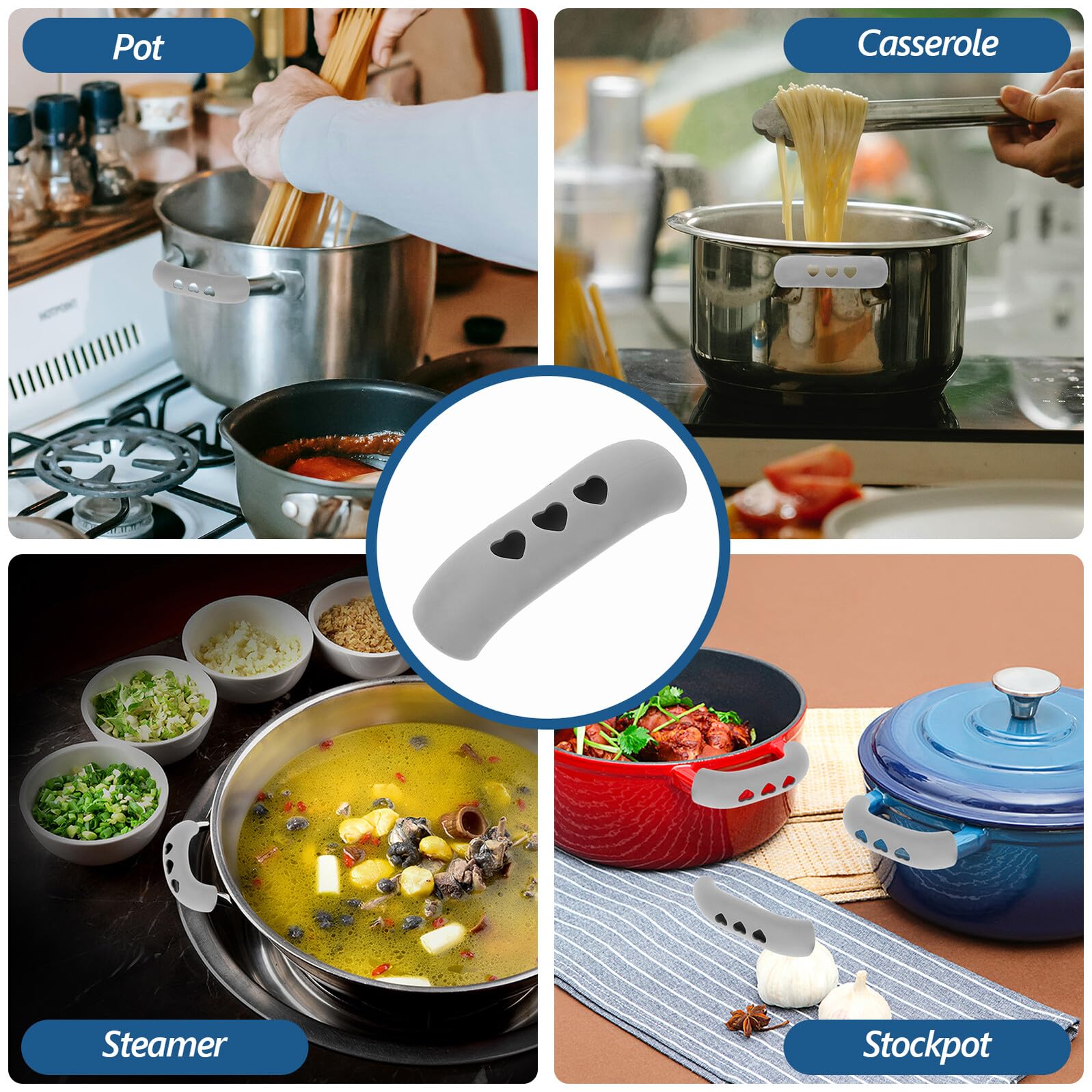 TOPBATHY Funda Aislante para Asas de Sartenes Resistente al Calor Antideslizante Juego de 80 Unidades en Rojo Gris Claro Negro y Azul para Ollas Cacerolas y Utensilios de Cocina