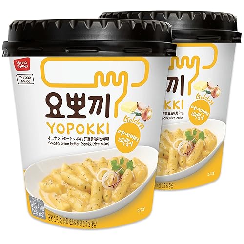 Yopokki Instant Tteokbokki Cup (Onion Butter, 2 Cups) Korean Street food with Onion Butter flavored sauce Topokki Rice Cake - Quick & Easy to Prepare - Onion Butter