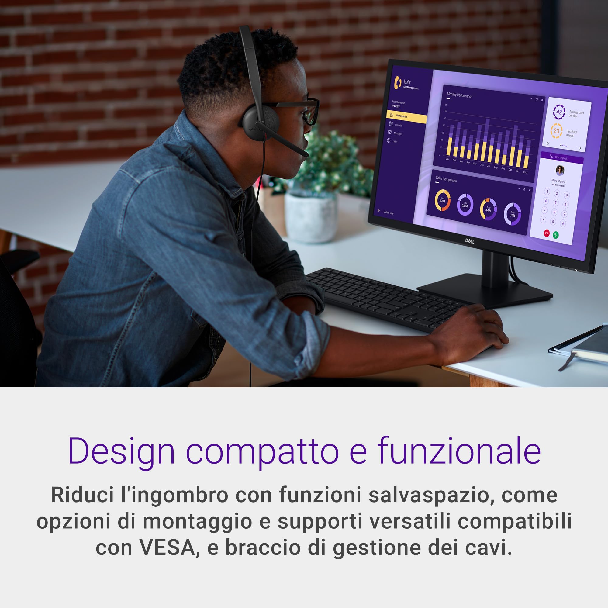 Dell E2425H 24" Full HD (1920x1080) Monitor, 75Hz, VA, 5ms, VESA (100x100mm), DisplayPort, VGA, 3 Anni di Garanzia, Nero