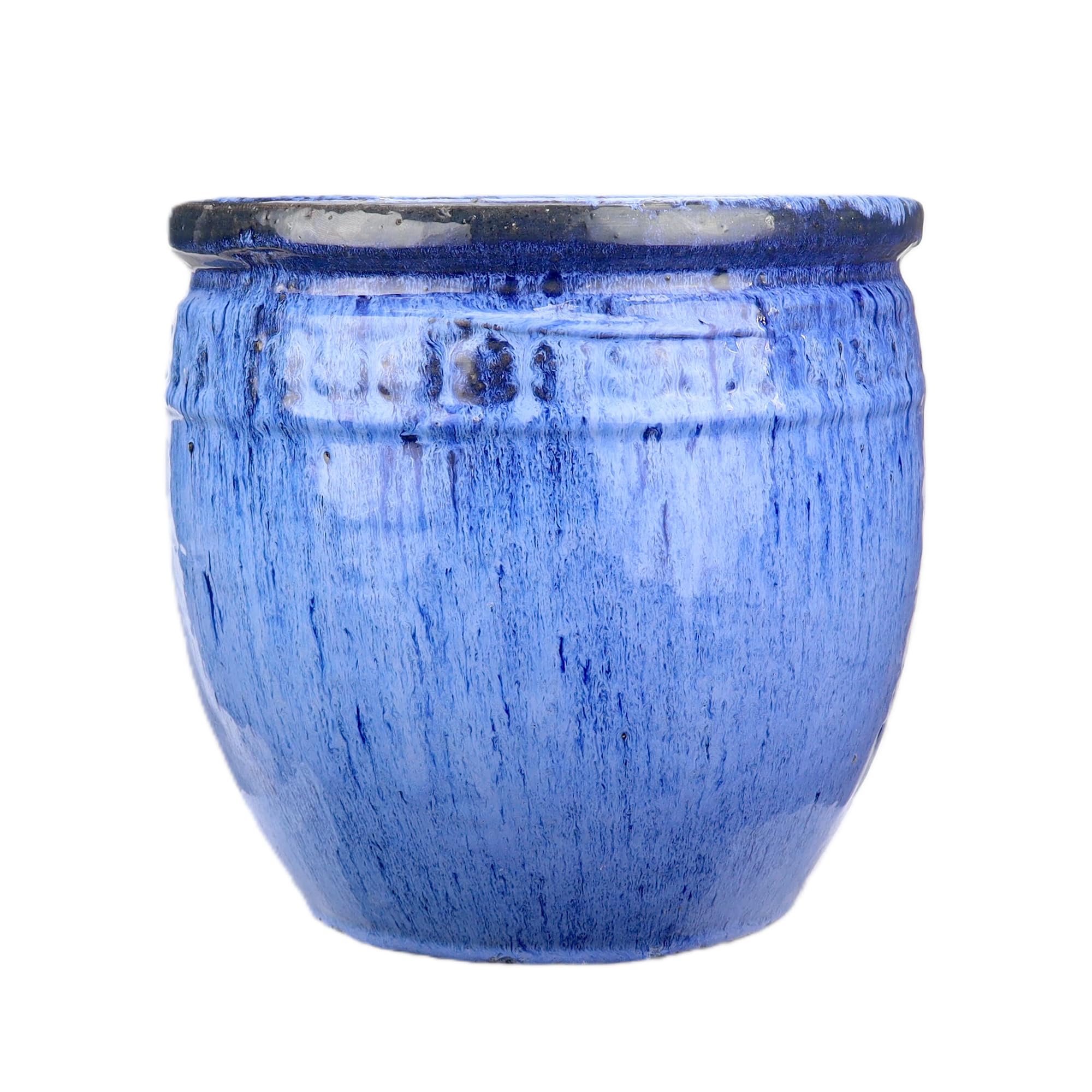 Steinzeug-Blumentopf/Pflanzkübel Coin Blau 26x25cm frostfest