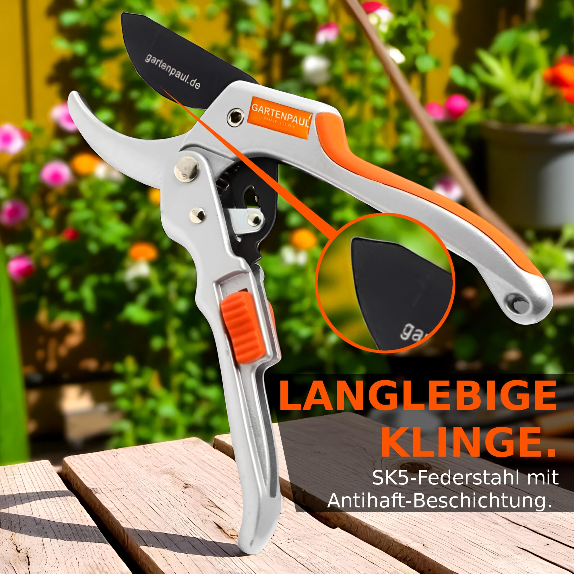 Gartenscheren Set, Premium + Damenschere, Profi-Gartenwerkzeuge Ratschen Ratsche Gartennschere klein & groß, 30 Jahre Qualität, passt zu Astschere Heckenschere Rosenschere Ernteschere