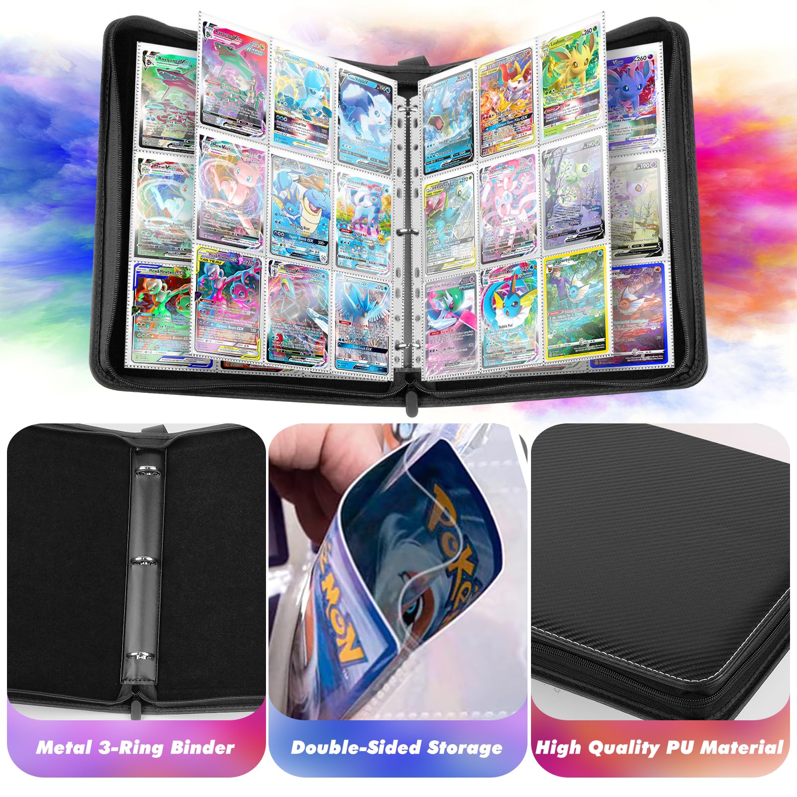 GIBOHOM Raccoglitore Carte Magic, 900 Tasche Album Carte, 50 Pagine Album One Piece Card Game, Album di Carte per Giochi di Carte Collezionabili (Nero)