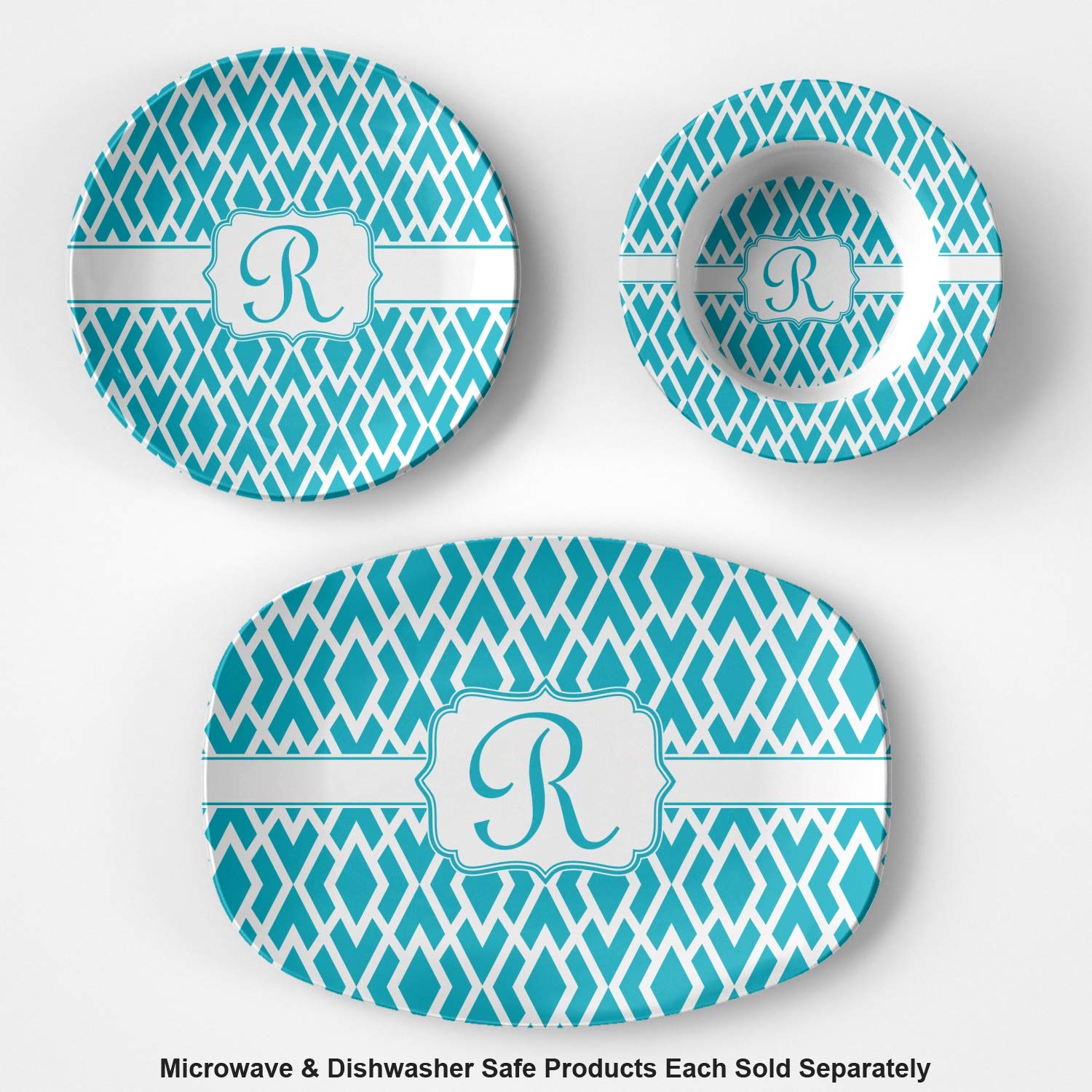 Personalized Geometric Diamond Plastic Bowl - Microwave Safe - Composite Polymer