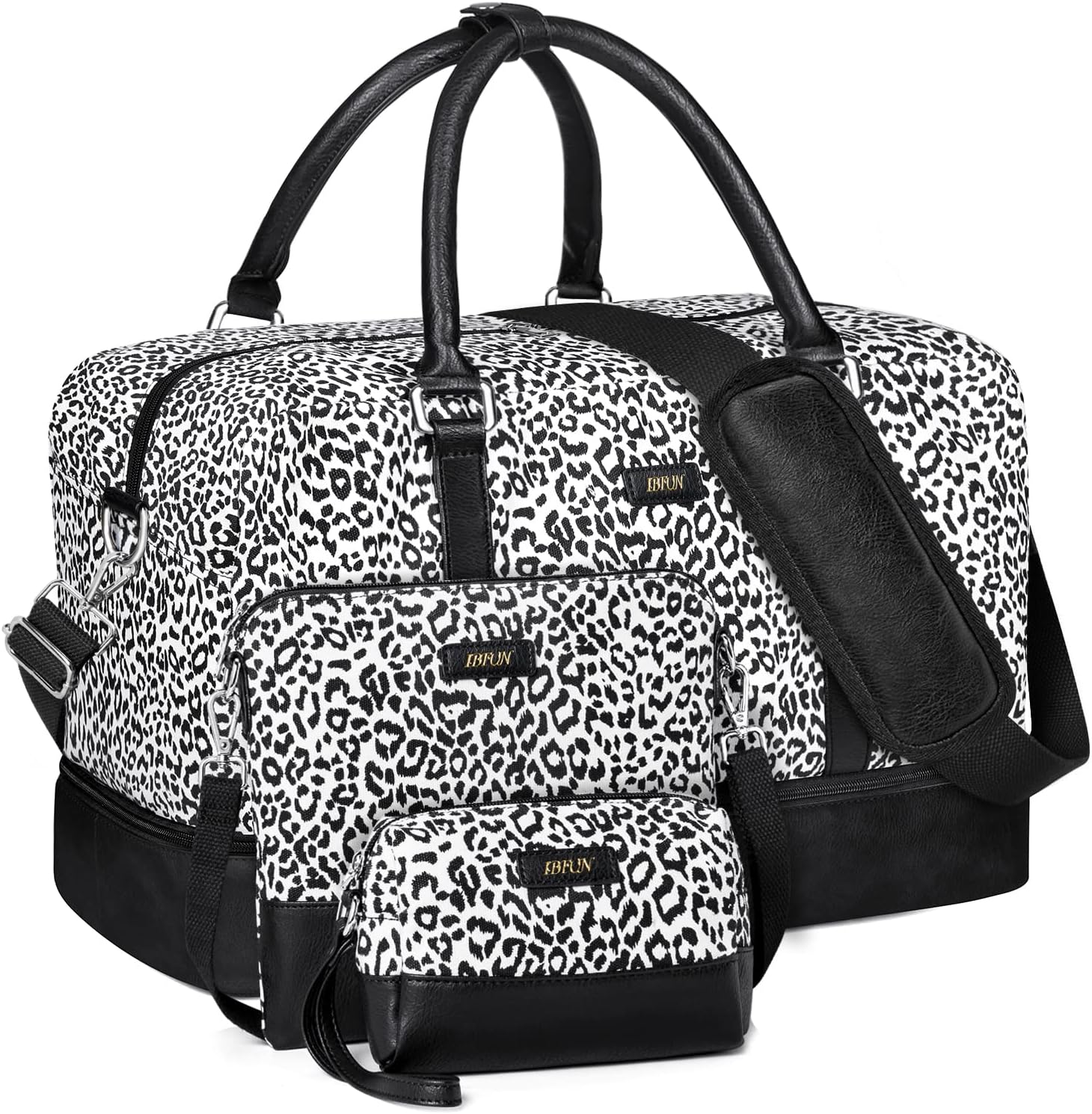 IBFUN Travel Weekender Bag Travel Duffle Bag Travel Tote Bag, A2-black & White Leopard, Large