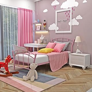 Panana Stylish Lovely pink Metal Bed Frame 3FT SINGLE Bed Base Crown Shape Kids Bedroom Furniture