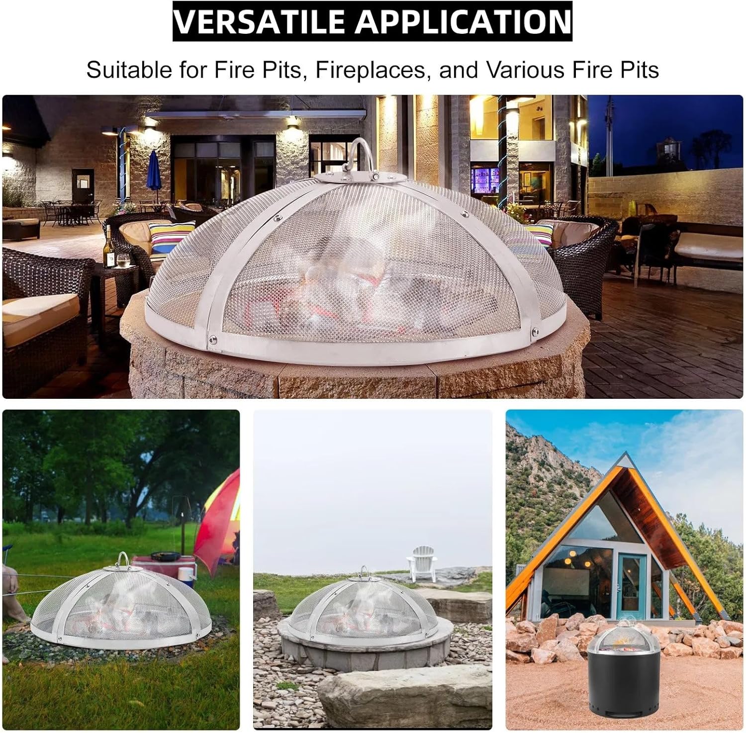 Fire Pit Spark Screen 27", Fire Pit Screen with Handle, Round Mesh Outdoor Firepit Lid Cover, Heavy Duty Metal Top Screens Cover