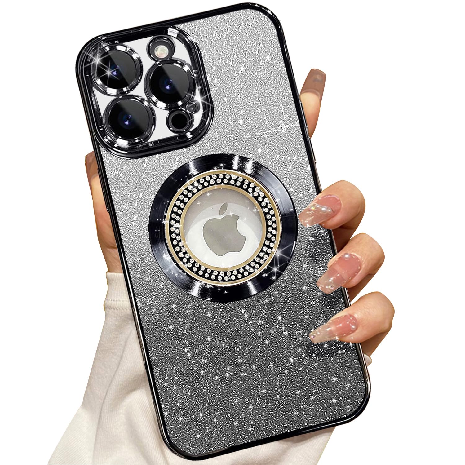 Photo 1 of Misscase for iPhone 13 Pro Max Magnetic Glitter Case Compatible with MagSafe,Full Protection Slim Shockproof Anti-Scratch Case with Camera Lens Protector Logo View Dust-Proof Net for Women Black
