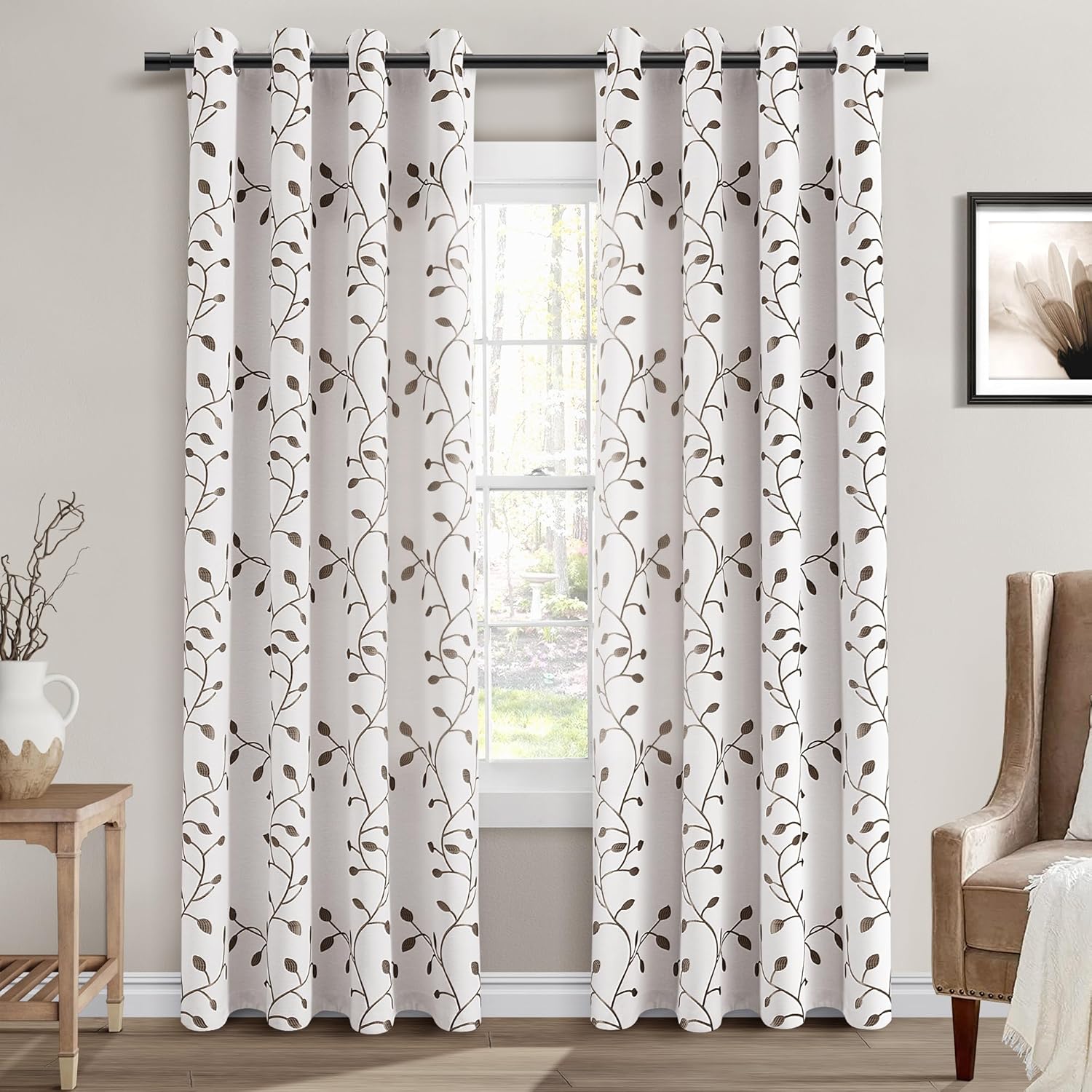 Coffee White Curtains 90 inches Long for Living Room 2