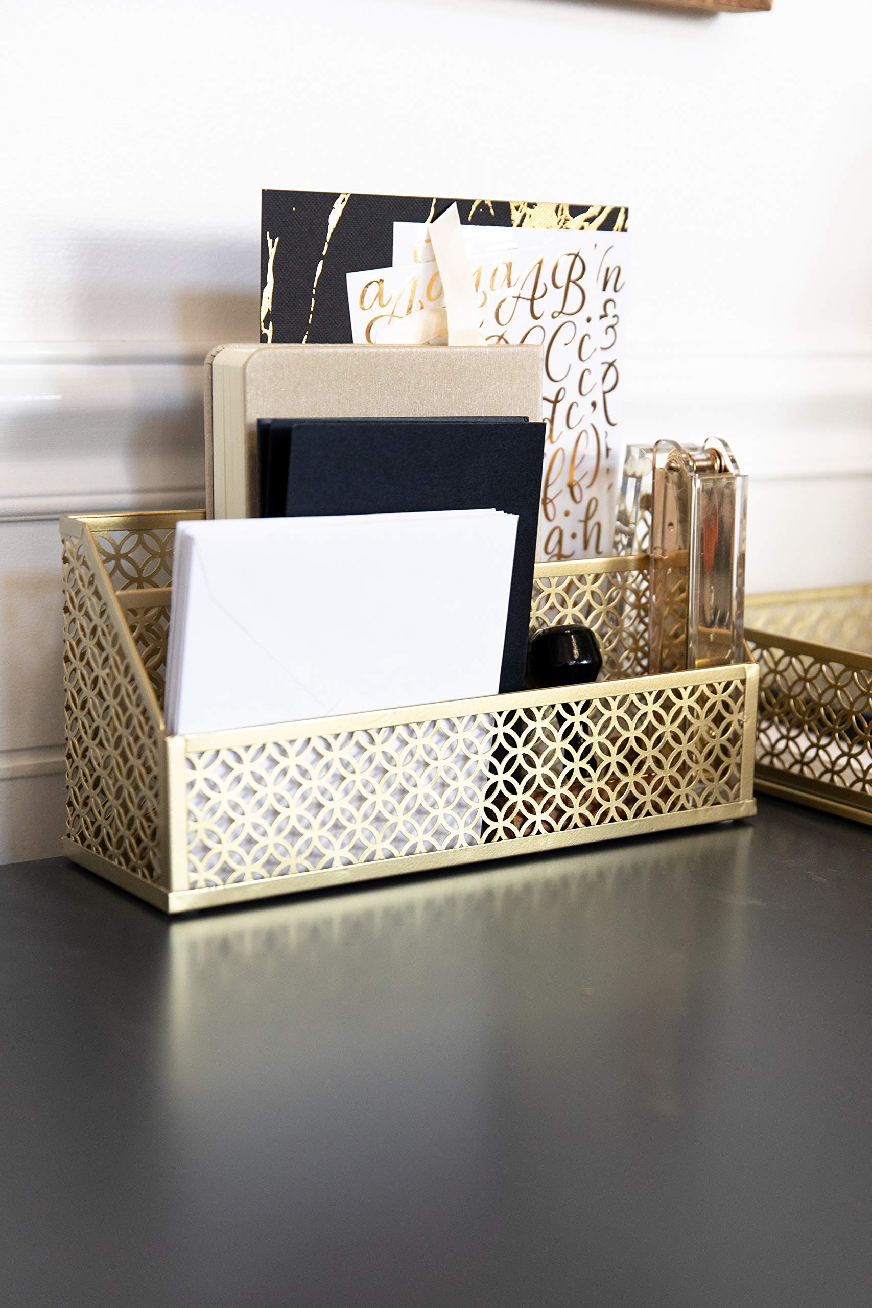 Blu Monaco 6 Piece Cute Gold Desk Organizer Set Desk Organizers and Accessories for Women