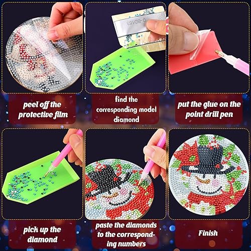 Miniatura 3 de XEFINAL Pinturas artísticas de diamantes rosas de Navidad, posavasos de diamantes rosa, kits de pintura artística de diamantes para adultos,