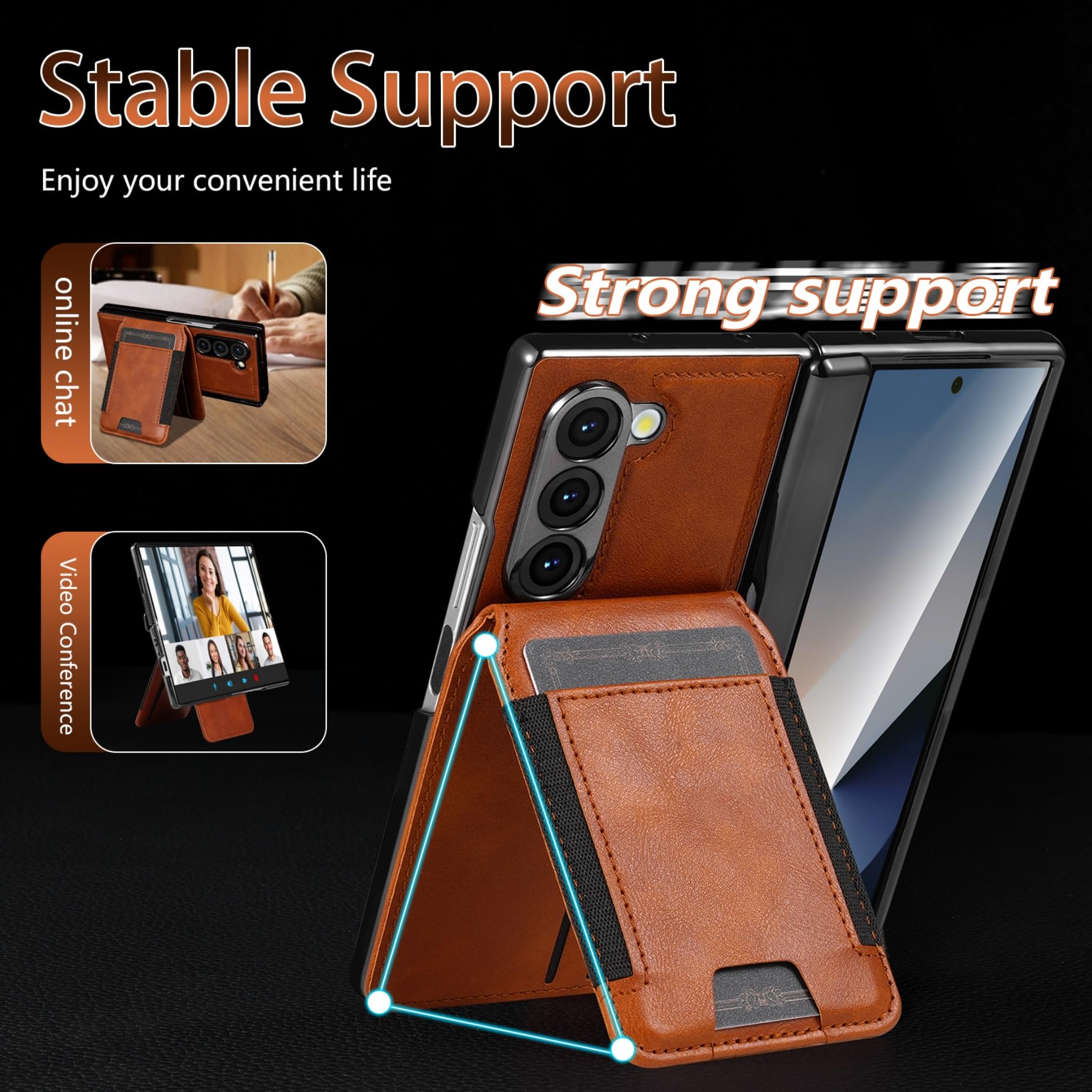 Funda para Samsung Galaxy Z Fold 6,360 Grados Antigolpes Cuero Genuino Case con Protector Vidrio Templado Integrado y magnético Soporte Monedero Carcasa para Samsung Z Fold6,Brown