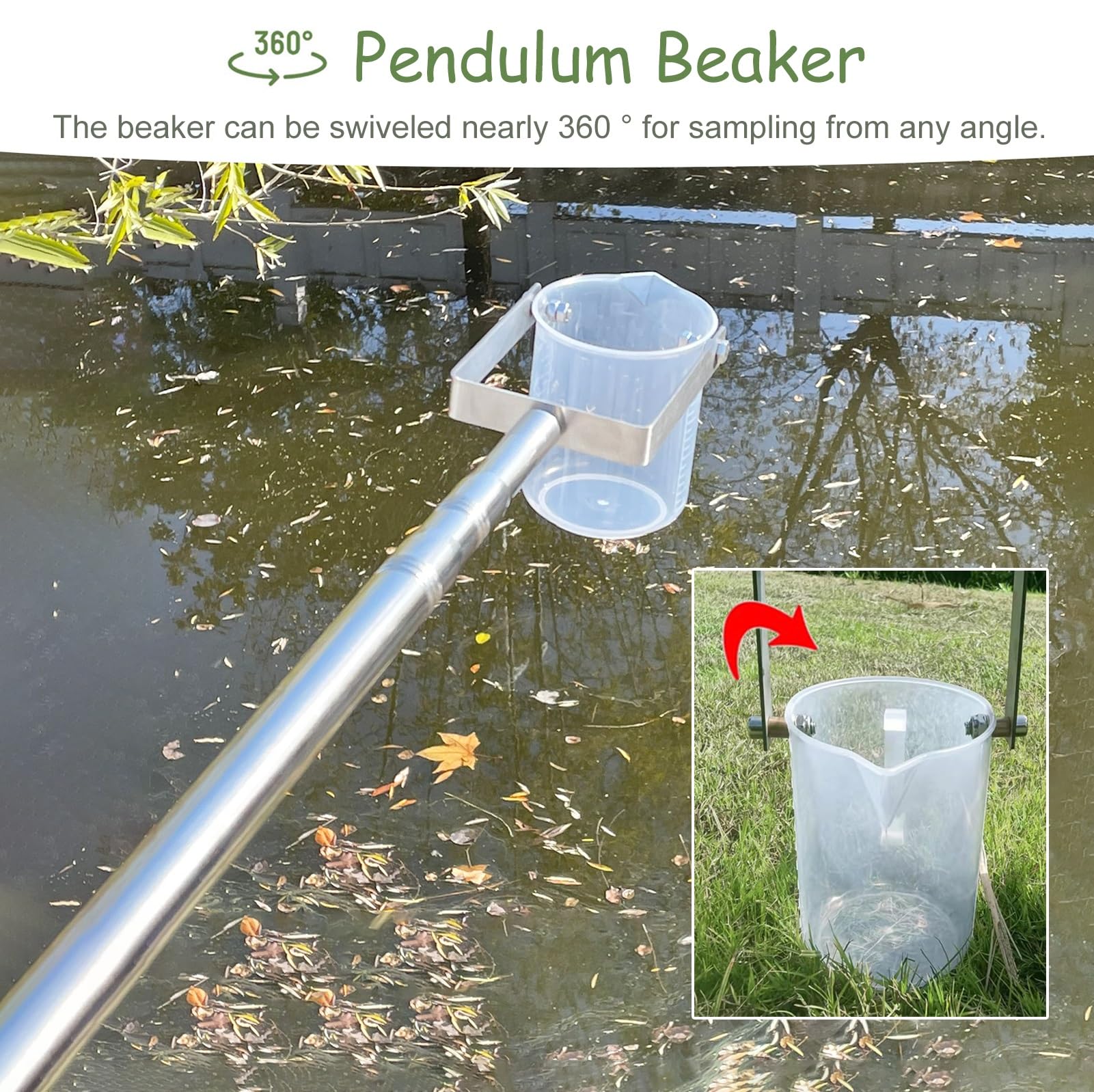 Campionatore d'Acqua telescopico da 1000 ml - Asta di campionamento liquidi in Metallo Regolabile con becher in plastica, mestolo per analisi dell'Acqua da Laboratorio Estensibile da 1,17 m