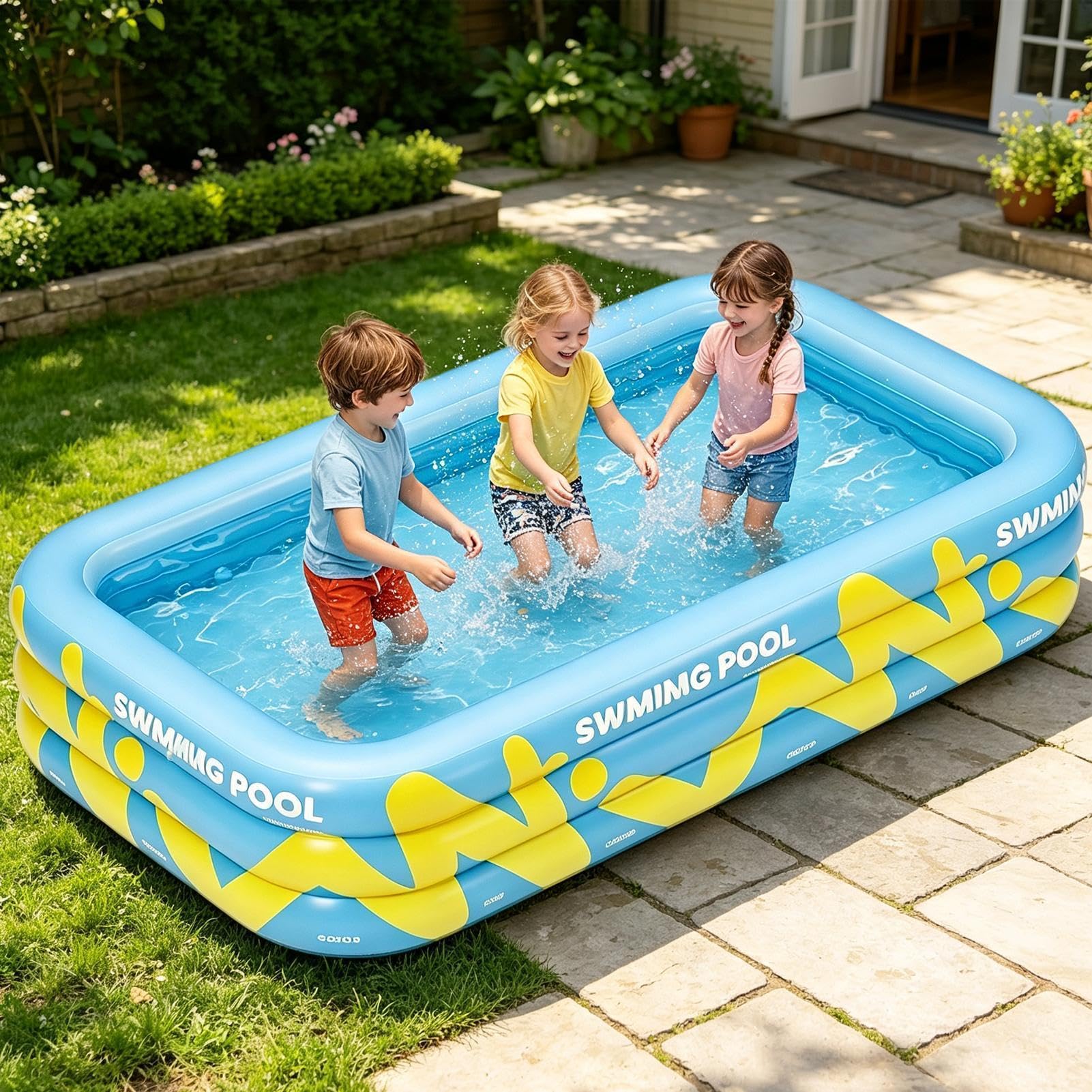 Piscina Hinchable Infantil 2,1 x 1,45 x 0,56 Metros Parque De Bolas | Piscina Infantil Para Niños Para Verano Patio Exterior Jardín Césped Parque Juegos Y Natación Al Aire Libre Y