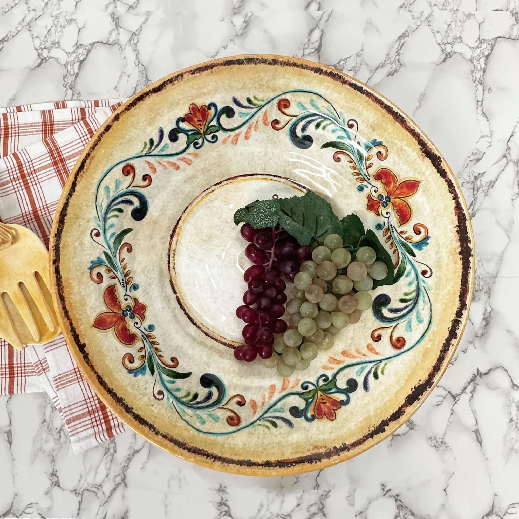 Supreme Housewares Tuscany Melamin-Servierschüssel, große Salatschüssel, italienisch inspiriertes Vintage-Blumenmuster, für Wurstwaren, Lebensmittel und Obst, mehrfarbig, 40,6 cm Durchmesser x 8,9 cm