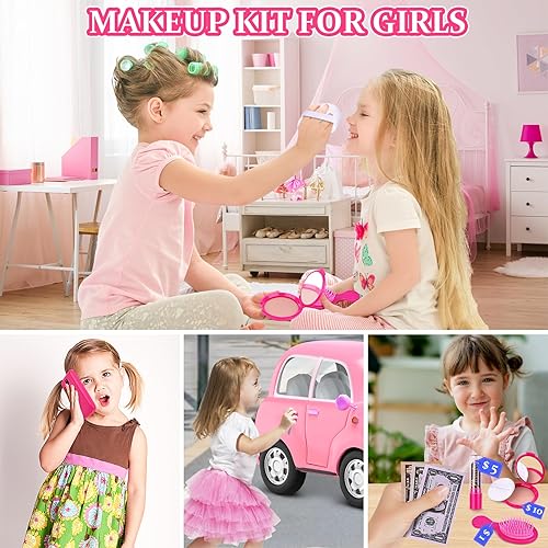 Miniatura 4 de GJZZ Bolso para niñas pequeñas con accesorios y juguetes de maquillaje para niñas de 3, 4, 5, 6, 7 años, 24 anillos de joyas en caja, mi primer