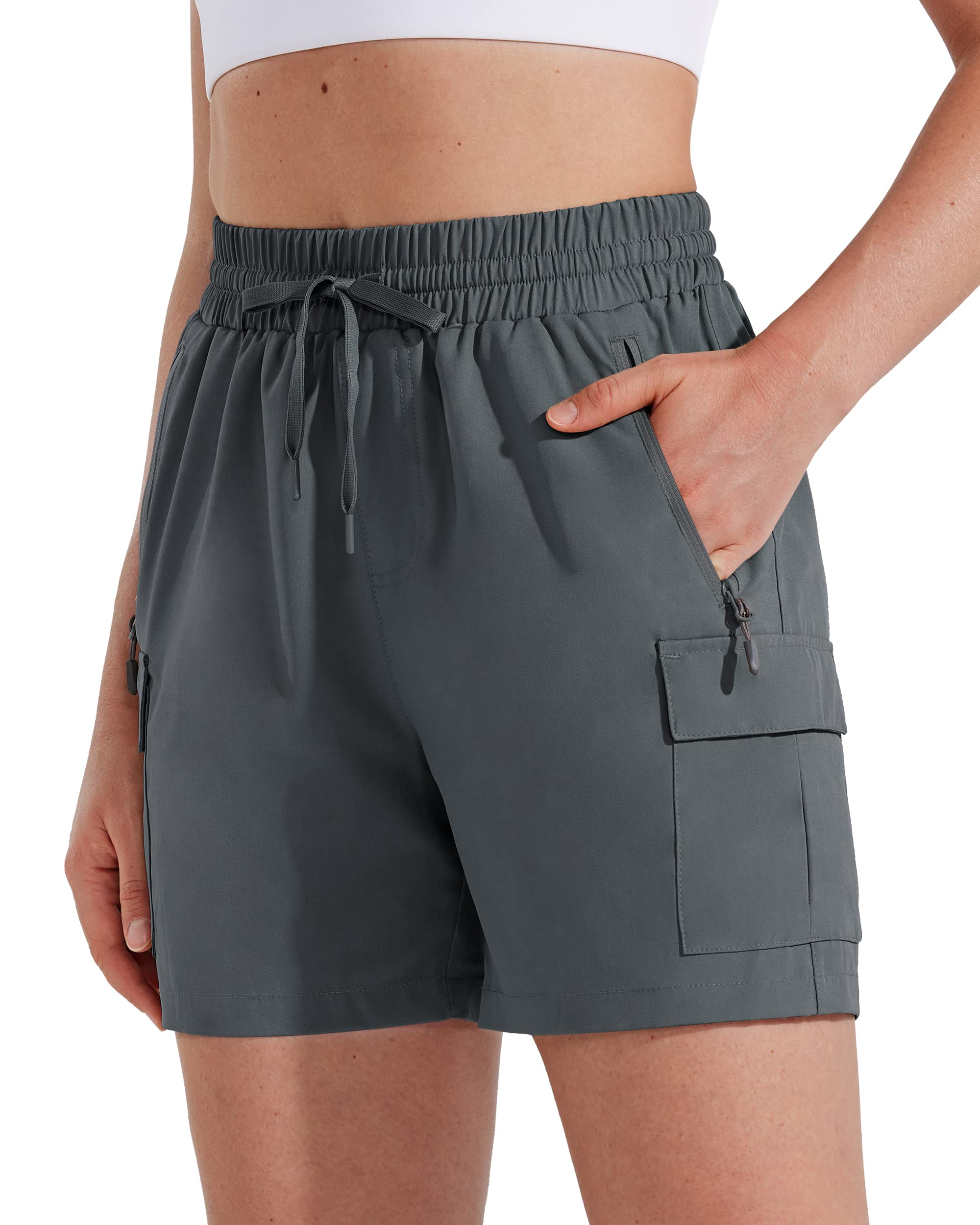 MASKERT Pantaloncini da Trekking Donna Cargo Short Sport Outdoor Pantaloncini da Corsa Running Estate Stretch Sportivi Shorts con Tasche