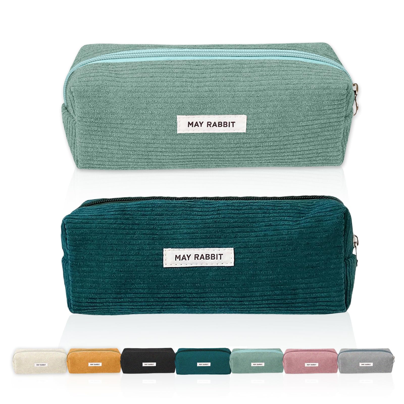 JOZMMZEOOA 2-Piece Corduroy Pencil Case, Washable Portable Cute Small Pencilcase, Aesthetic Pouch with Smooth Zipper Student-Friendly Pouch for School, Homework Sessions (Dark Green + Grass Green)