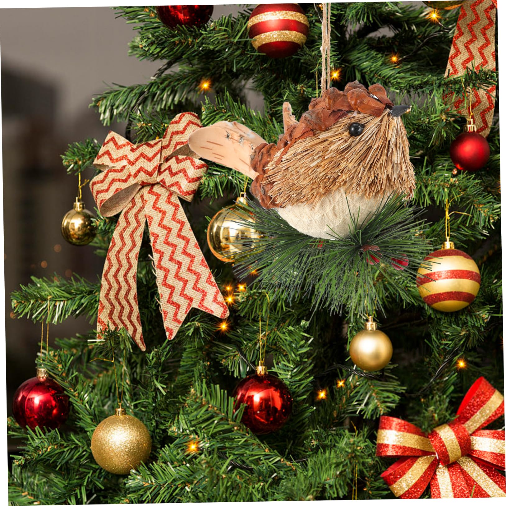 IMIKEYA 4 Stück Weihnachtsstrohvögel Dekoration Vogel Weihnachtsbaumschmuck Künstliche Vögel Zur Dekoration Einzigartiges Vogel-Handwerk