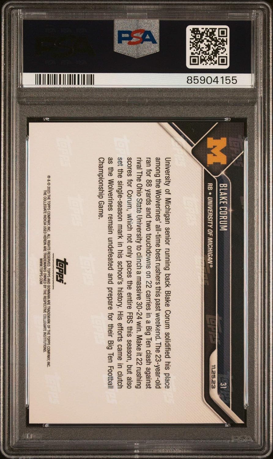 Graded 2023 Topps Bowman U Now Blake Corum #31 Rookie RC Football Card PSA 10 Gem Mint
