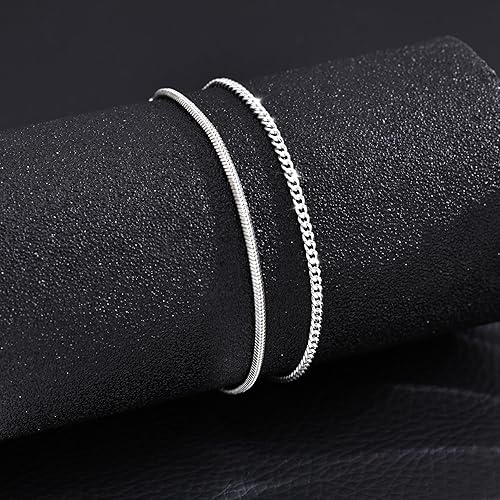 Miniatura 8 de Moodear Christmas Gifts Stackable Bracelets for Men - Dainty Silver Cuban Link Stackable Snake Chain Stainless Steel Bracelets Trendy Jewelry Gift