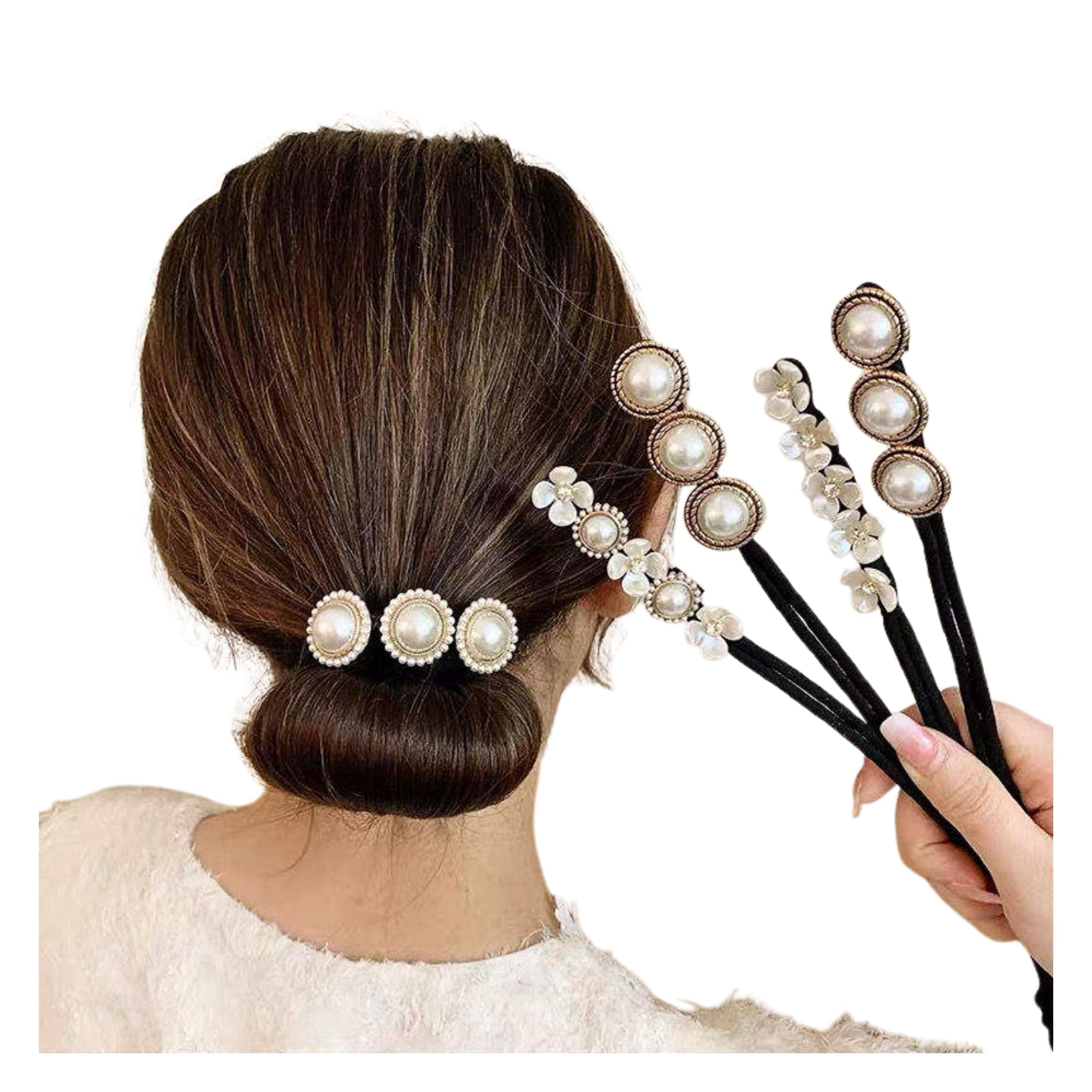 French Hair Twist Bun Maker 4 Pack – Different Designs Vintage Bun Hair Styling Tool with Pearl and elegant Stones for women Premium Hair Accessory for Weddings, Parties & Every Occassion by Kàllos