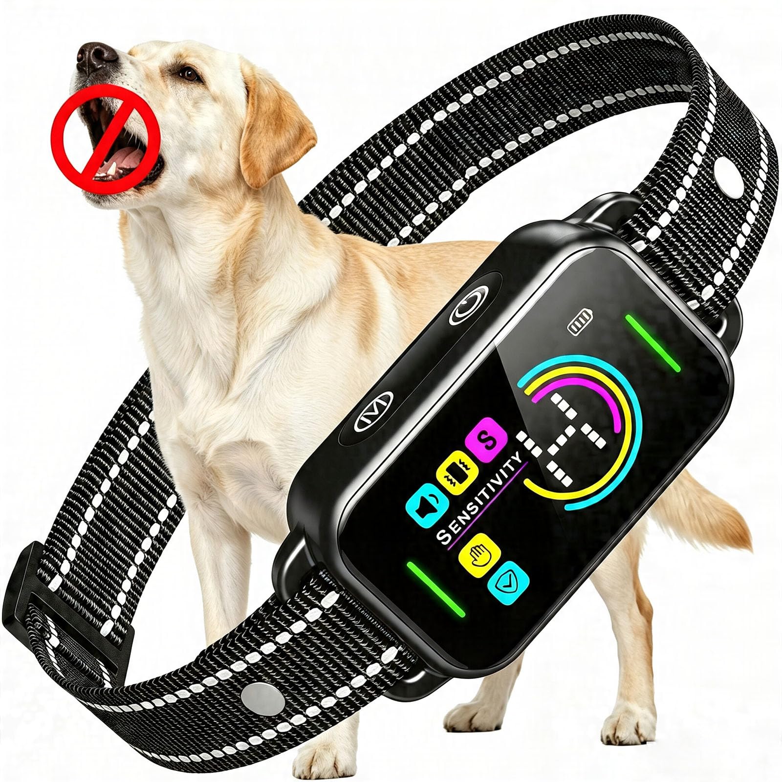 Bark Collar for Large Medium Small Dogs - Smart AI 1S Stop Barking, Anti Barking Device &amp; Dog Training Collar with Beep, Vibration | IP67 Waterproof 8-Level Sensitivity -Jet Black