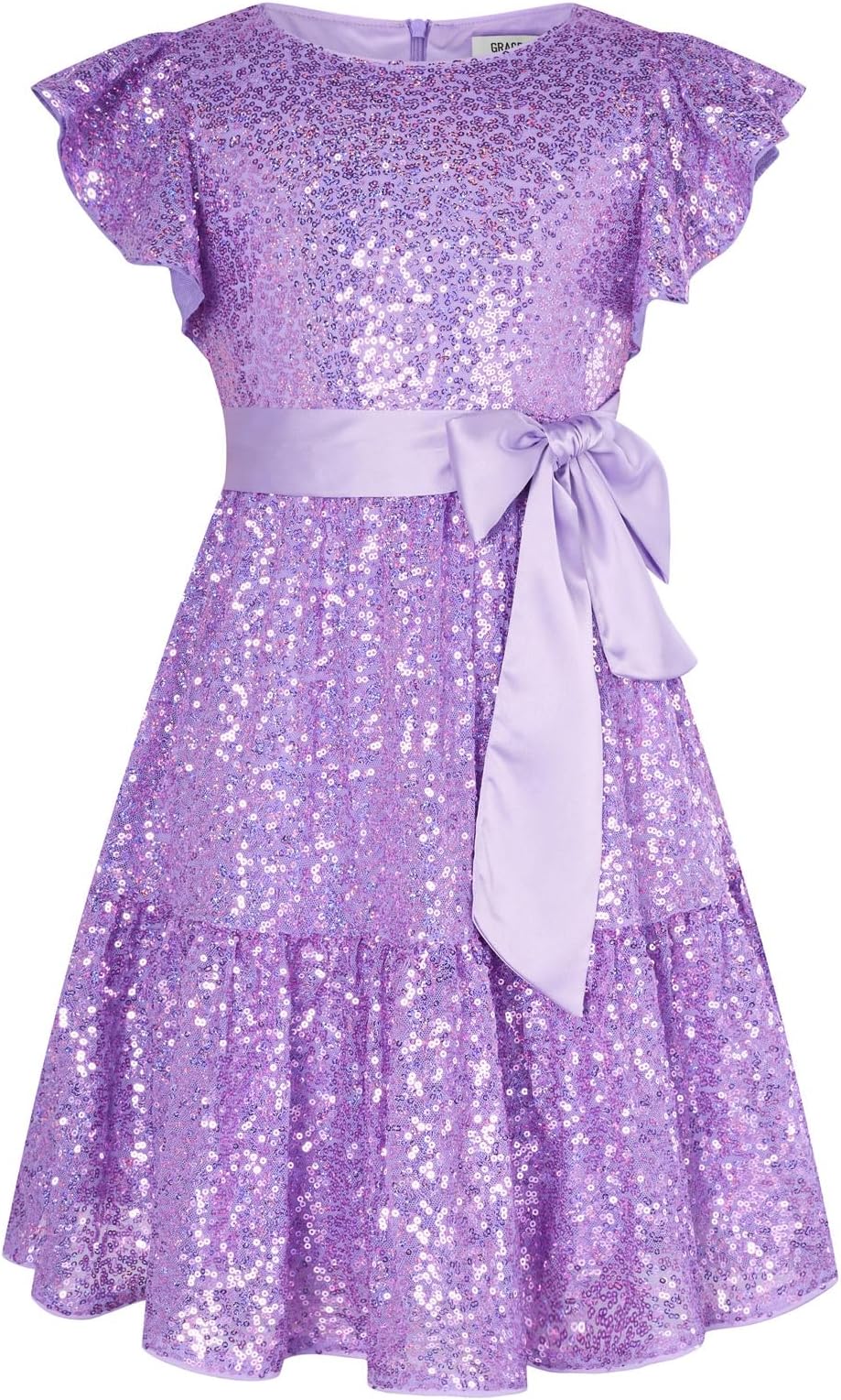 GRACE KARIN Girls Formal Party Dress Sequin Birthday Fancy Dresses Wedding Guest Dance Ruffle Dress Size 6-14