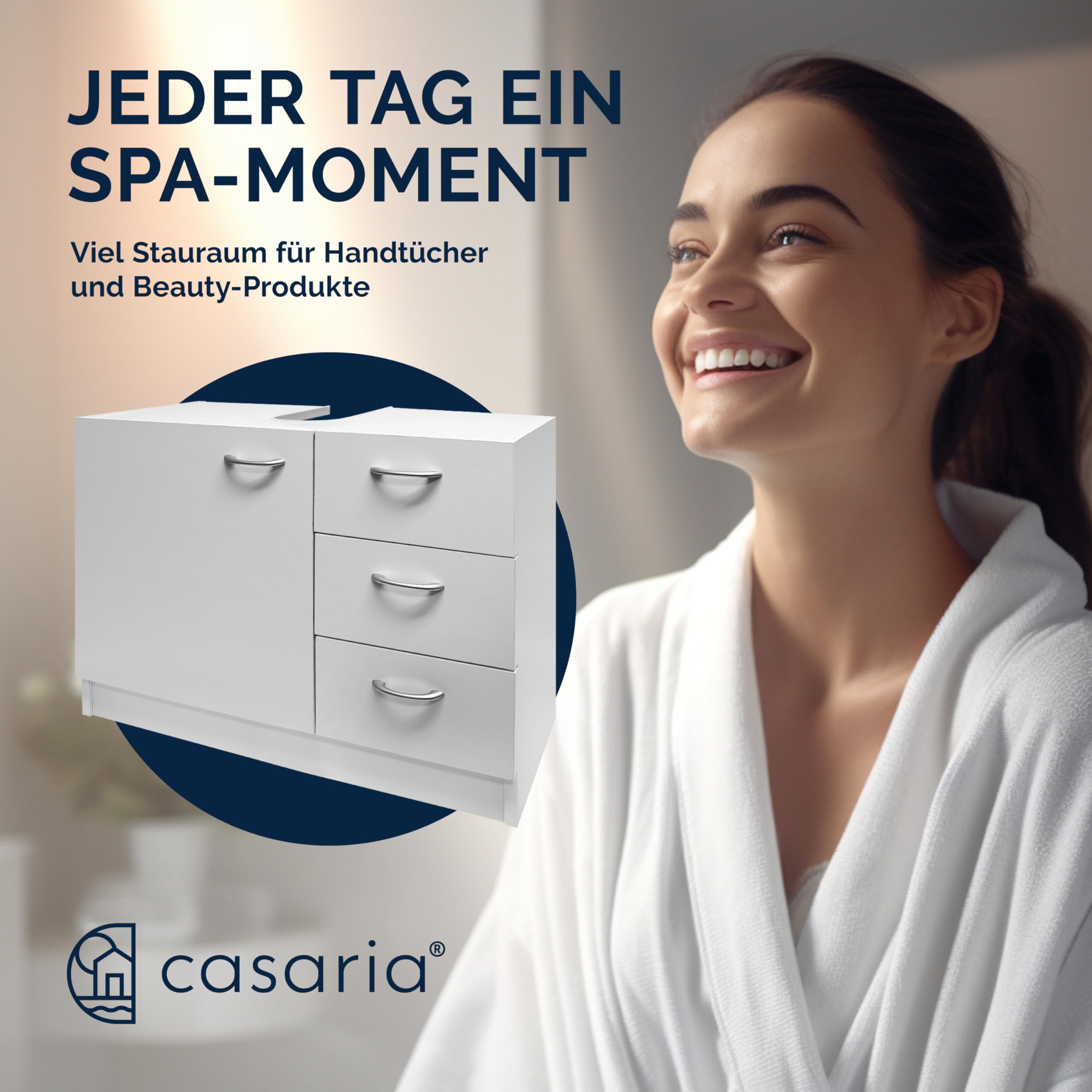 Casaria® Waschbeckenunterschrank mit 3 Schubladen Holz Weiß Waschbecken Unterschrank 63x30x54cm Bad Waschtischunterschrank Schmal Stehend Badezimmer
