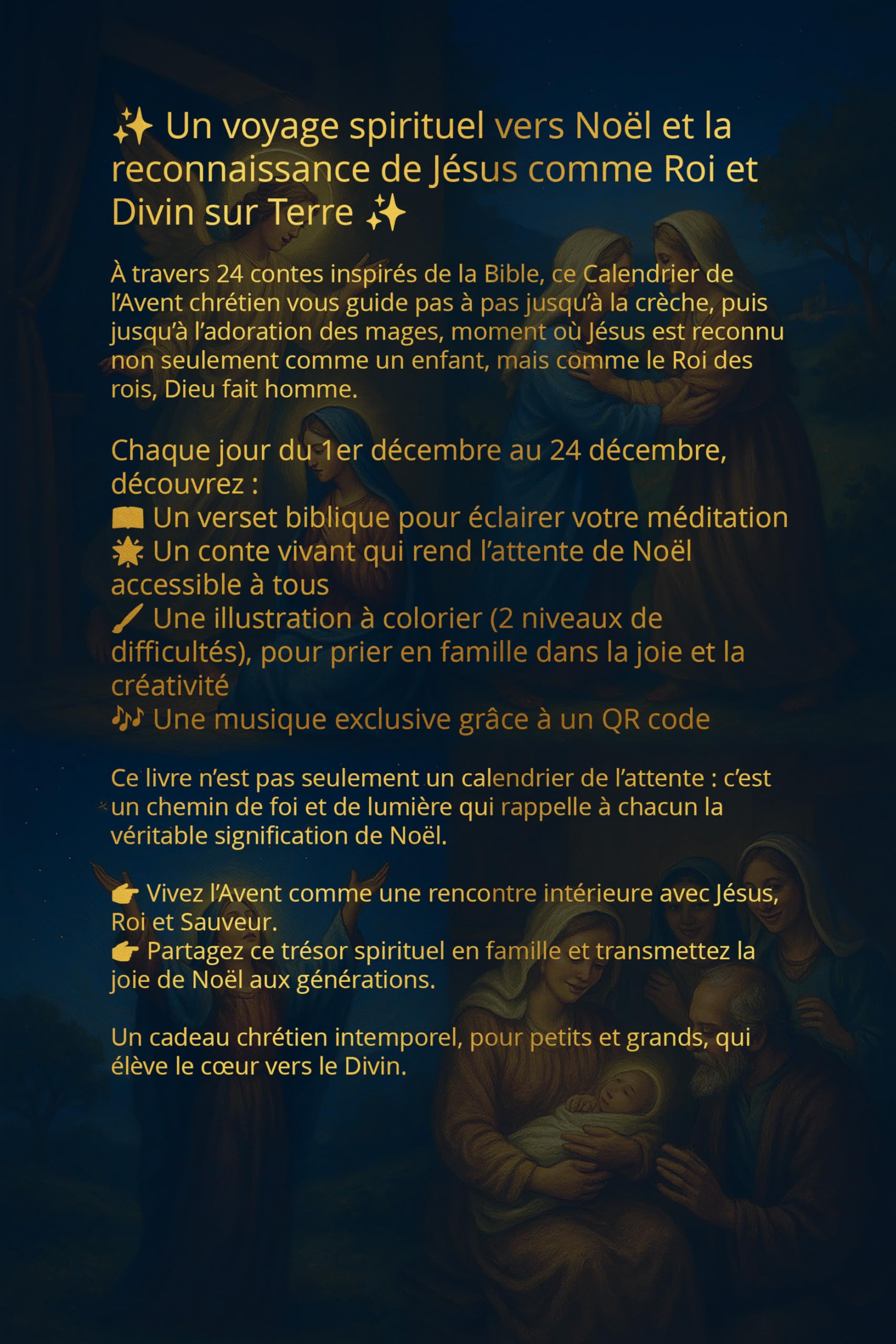 Calendrier de l'Avent 24 Contes Chrétiens à Colorier autour de la Naissance de Jésus-Christ: Cadeau de Noël Spirituel pour Enfants, Ados et Adultes 10-99ans