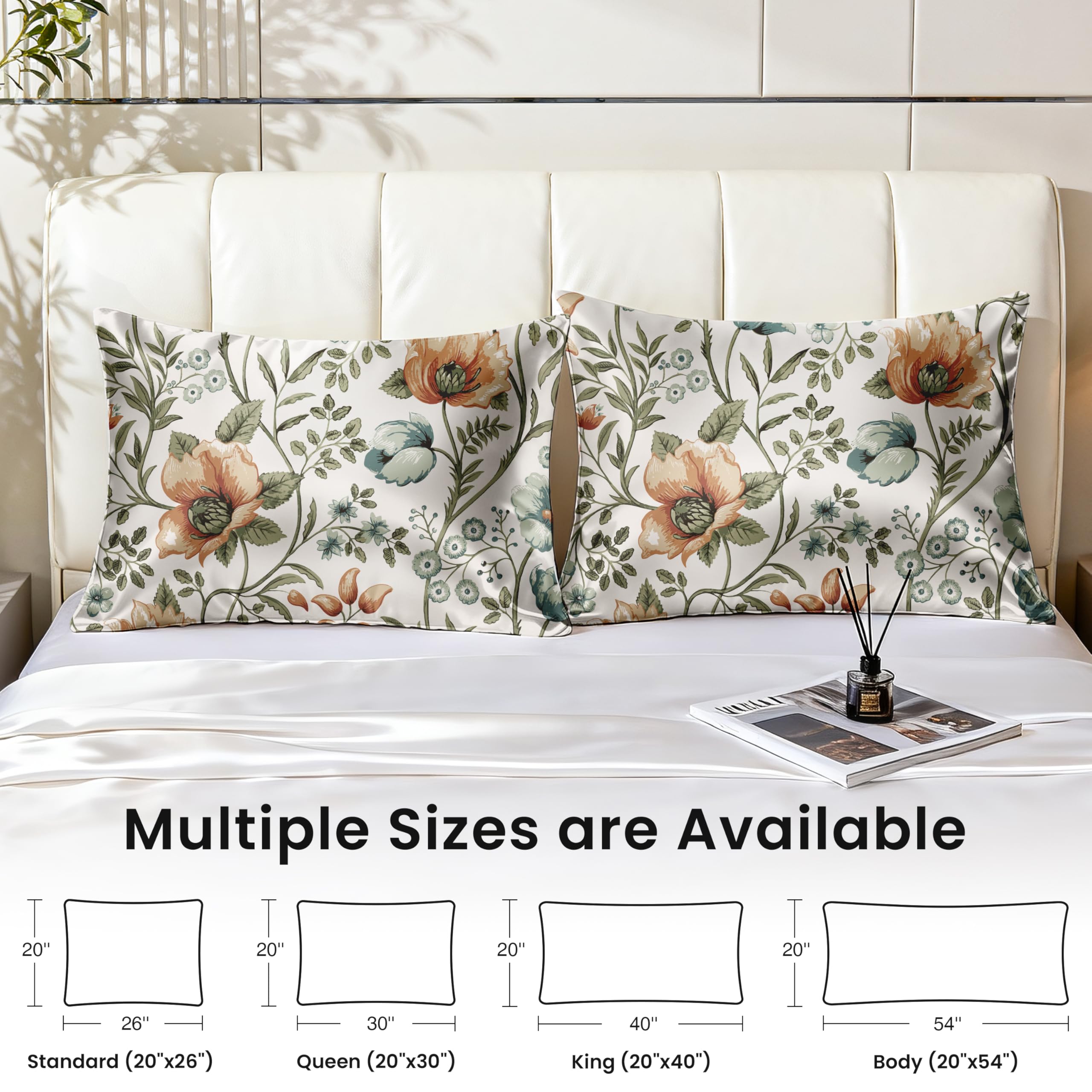 EXQ Home Satin Pillowcase for Hair and Skin Queen - Black Printed Silk Pillow Cases 2 Pack 20x30 inches - Satin Pillow Cases Set of 2 with Envelope Closure, Gifts for Women Men