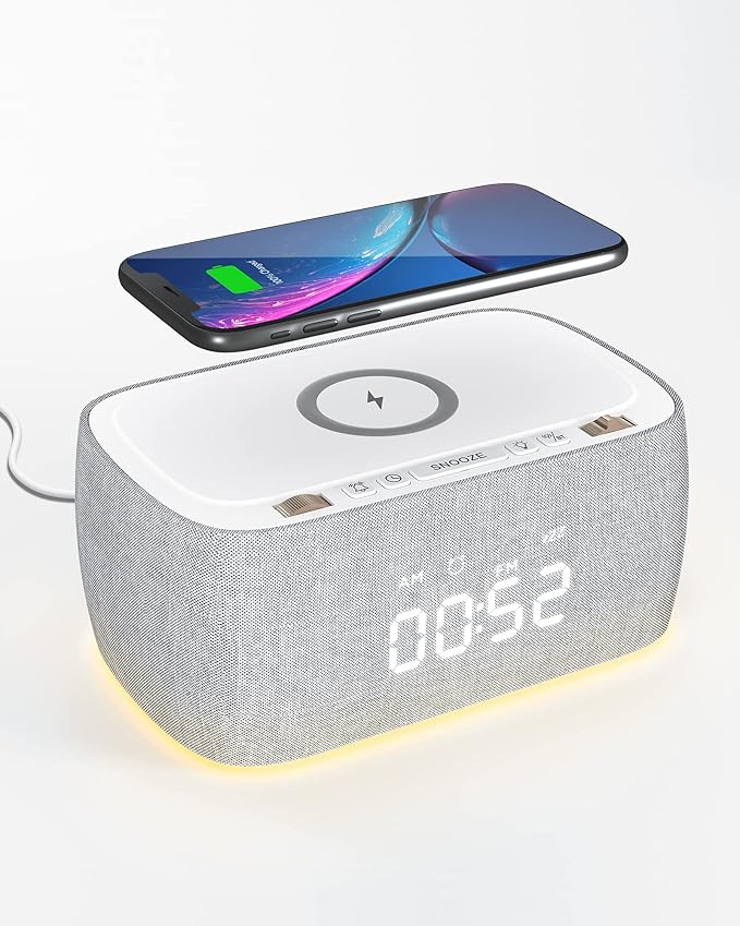 EZVALO Digital Alarm Clock Radio, 10W Wireless Charging Station