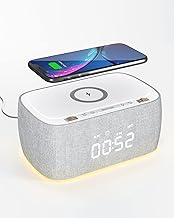 EZVALO Digital Alarm Clock Radio, 10W Wireless Charging Station, Bluetooth Speaker, Night Light, Dimmable LED Display, Dual Alarm, USB Charging Port, Adjustable Volume, Alarm Clocks for Bedrooms