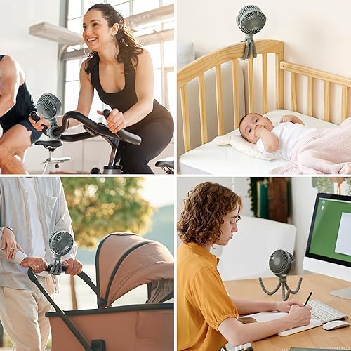 Miniatura 7 de Momcozy Ventilador portátil para cochecito de 8000 mAh, 27 horas de vida ultra larga, desmontable, 4 velocidades, rotación de 360, luz nocturna LED