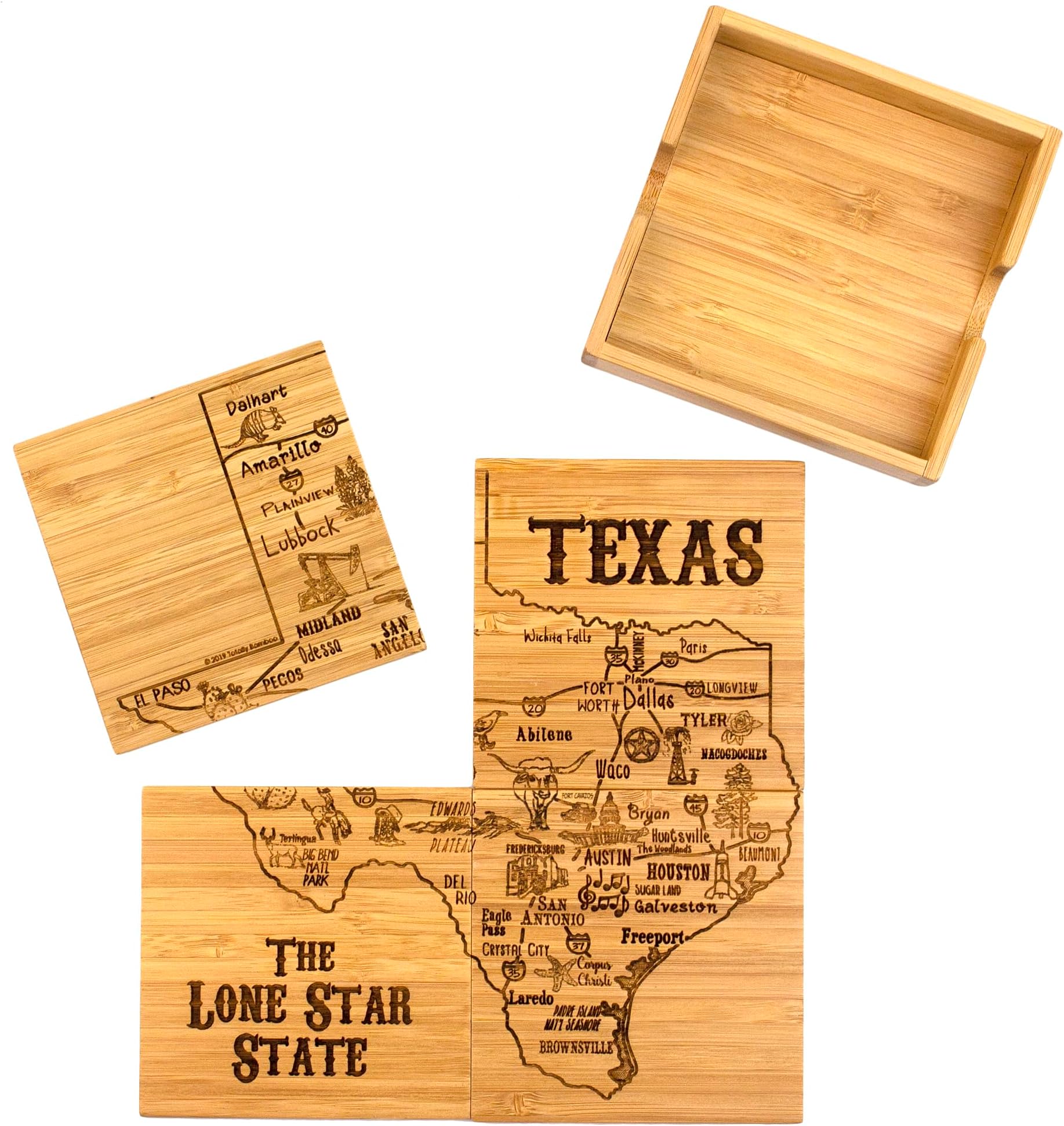 Texas State Puzzle 4 Piece Bamboo Coaster Set with Case