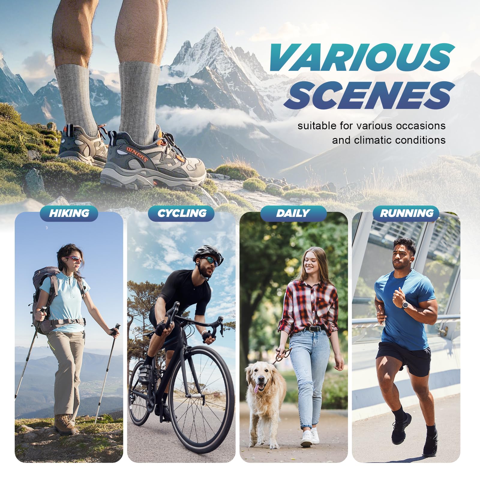 RUIXUE Herren-Wandersocken, Merinowolle, Wandersocken für Männer und Frauen, atmungsaktiv, feuchtigkeitsableitend, Sportsocken für Laufen, Trainer, Arbeit, Skifahren und Outdoor-Sport, 3 Paar, Grau-01