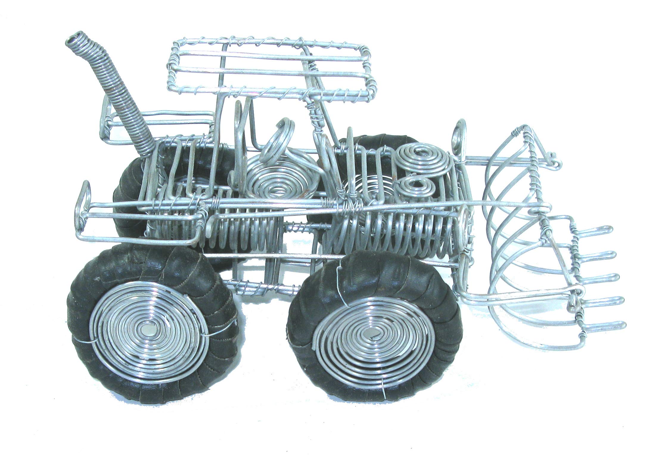 Metal Tractor Digger JCB Model African Recycled Wire Art Fair Trade 25 cm