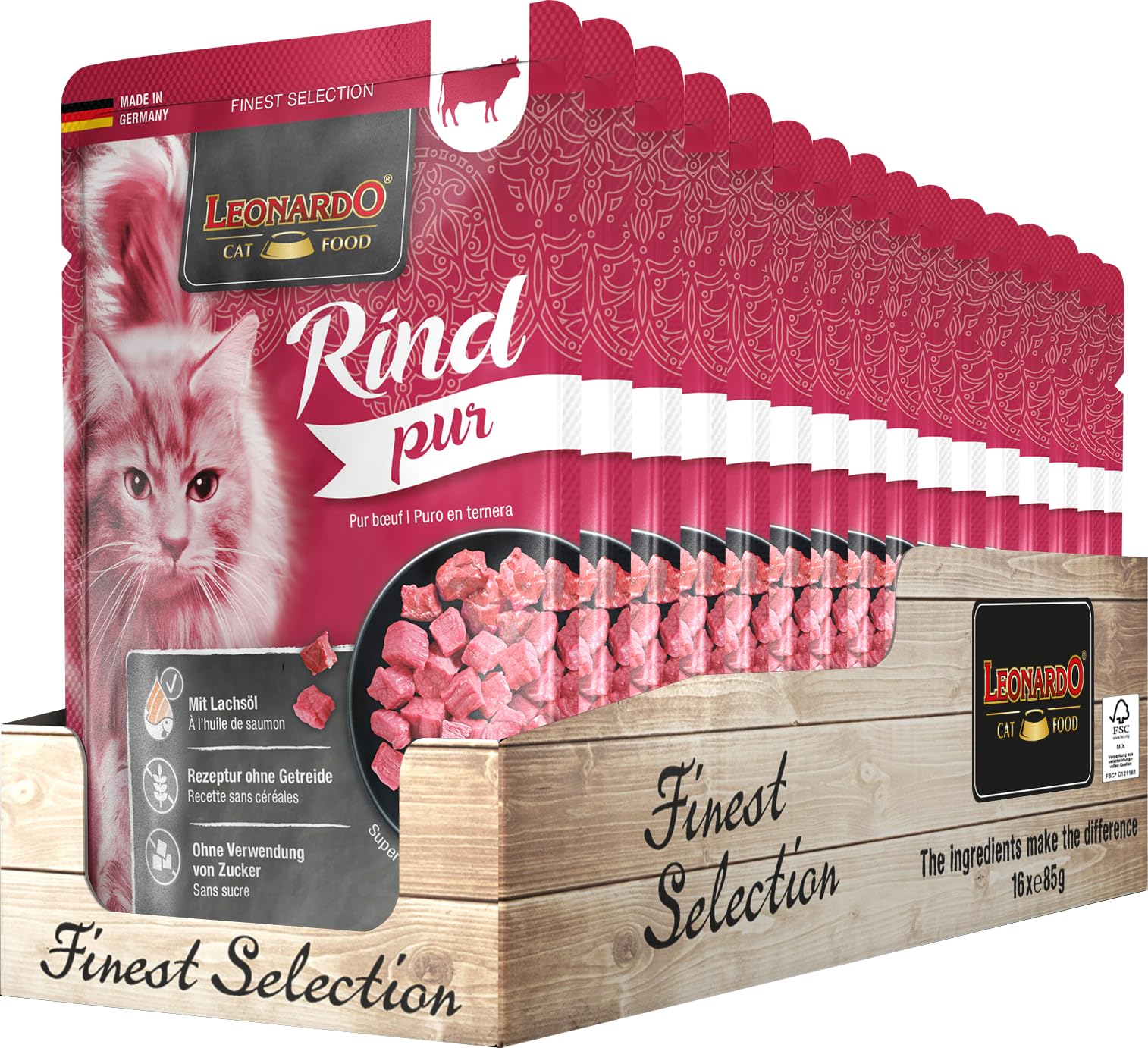 LEONARDO Fresh Sachets [16x85g Pure Beef] | Wet Food Grain Free for Cats | Complete Wet Food in Individual Bag-image-10