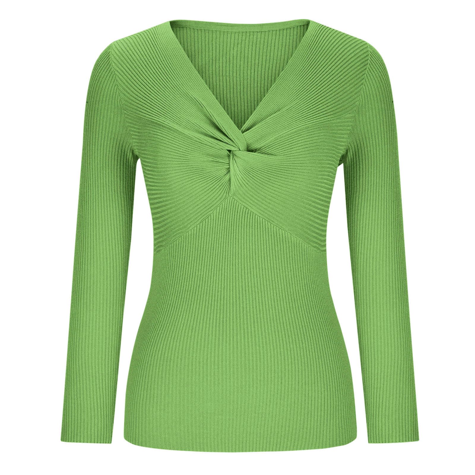 Front Twist Sweater for Women 2024 Trendy Solid Texture Pullovers Tops Fall Elegant Long Sleeve Simple Slim Sweaters