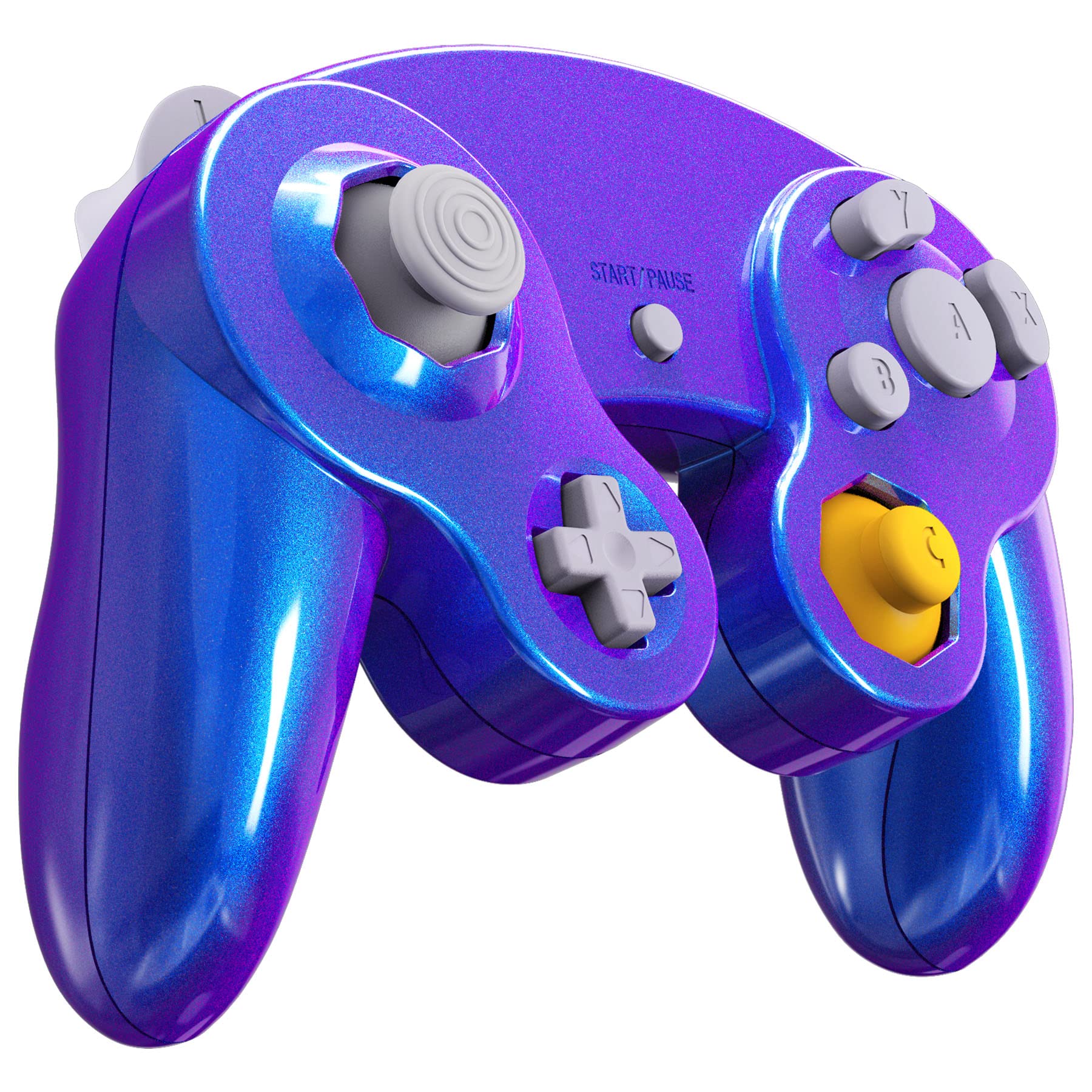 eXtremeRate Carcasa para Nintendo Gamecube Mando, Cubierta Frontal y Placa Posterior, Agarre con Botones, Accesorios de Repuesto - No Incluye Controlador, Azul a Violeta