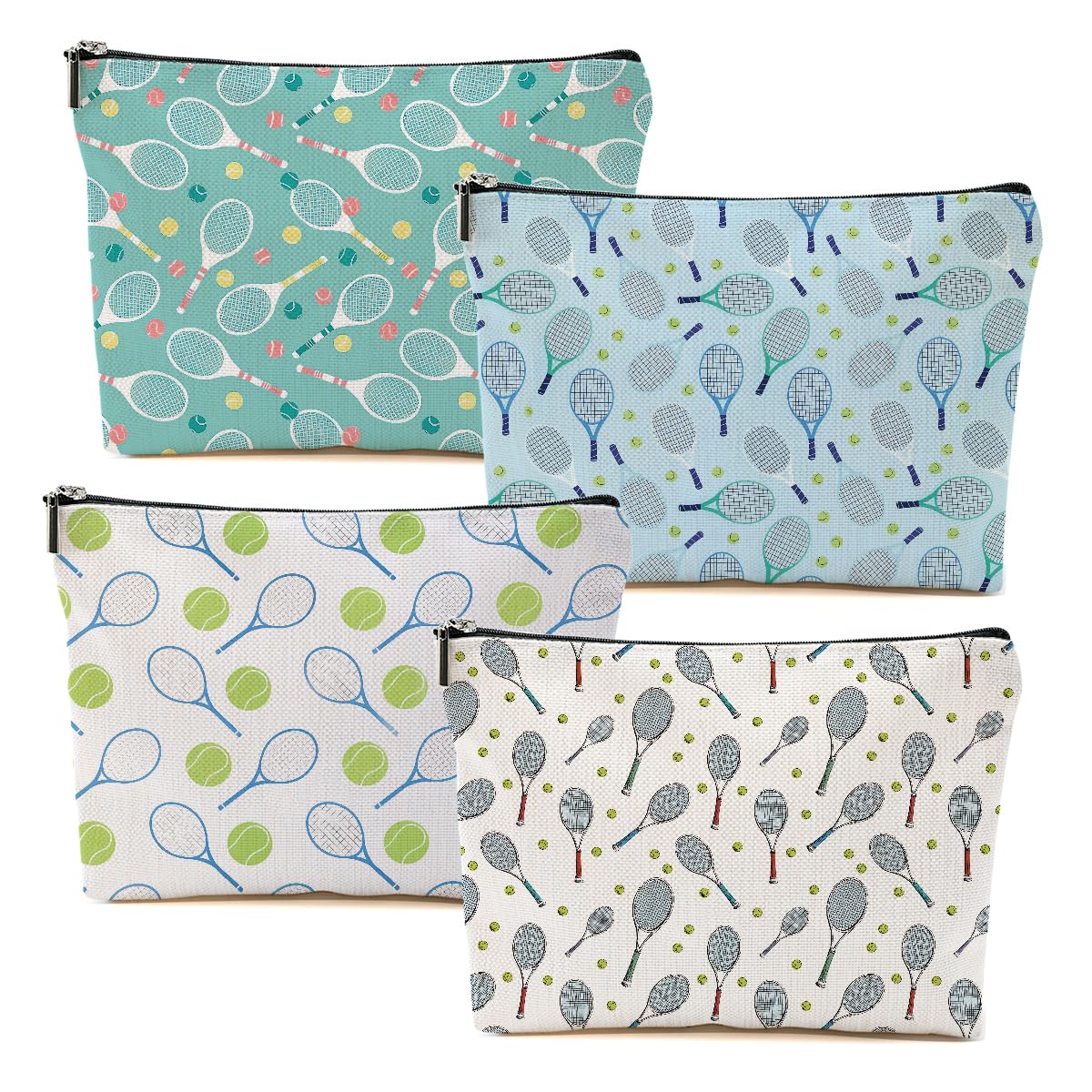 4 PCs Inspirational Makeup Bag - Tennis Accessories Gift Cosmetic Bag Toiletry Bag, Player Graduation Birthday Gifts for Women Girls, Tennis Lovers