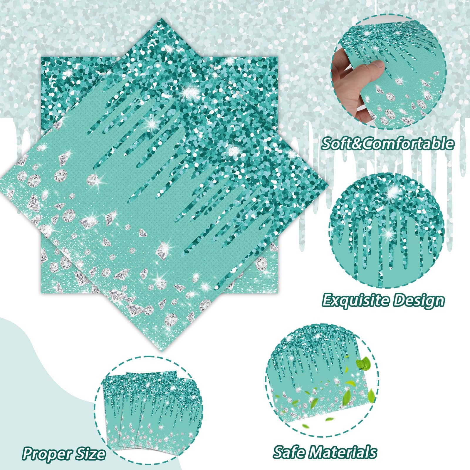 Blaugrüne Geburtstags-Servietten – 40 Stück Mit Glitzer-Diamant-Design