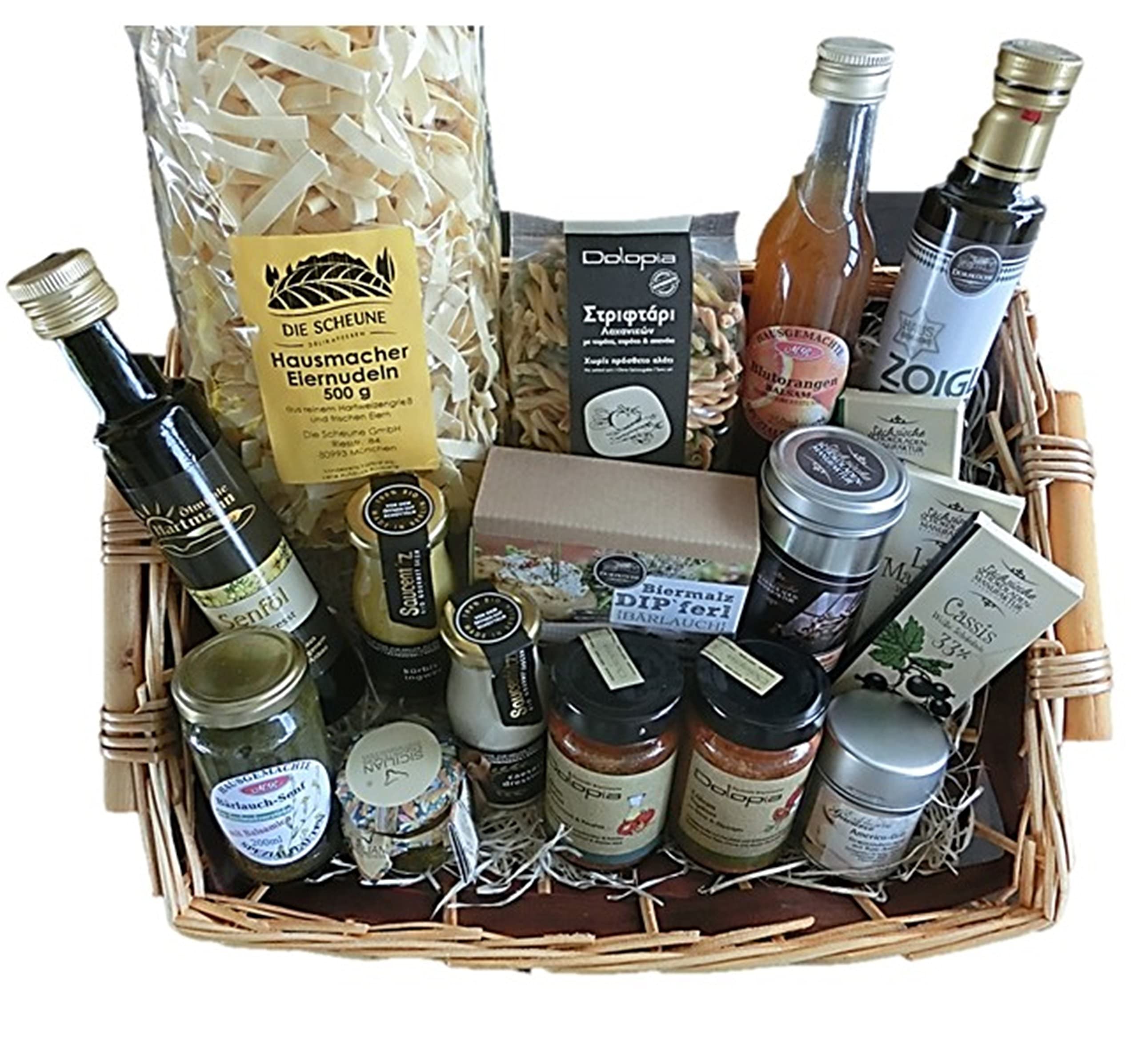 Geschenkkorb Delikatessen Galaktisch mit Nudeln, Saucen, Öl, Essigcreme, Senf, Sirup, Schokolade