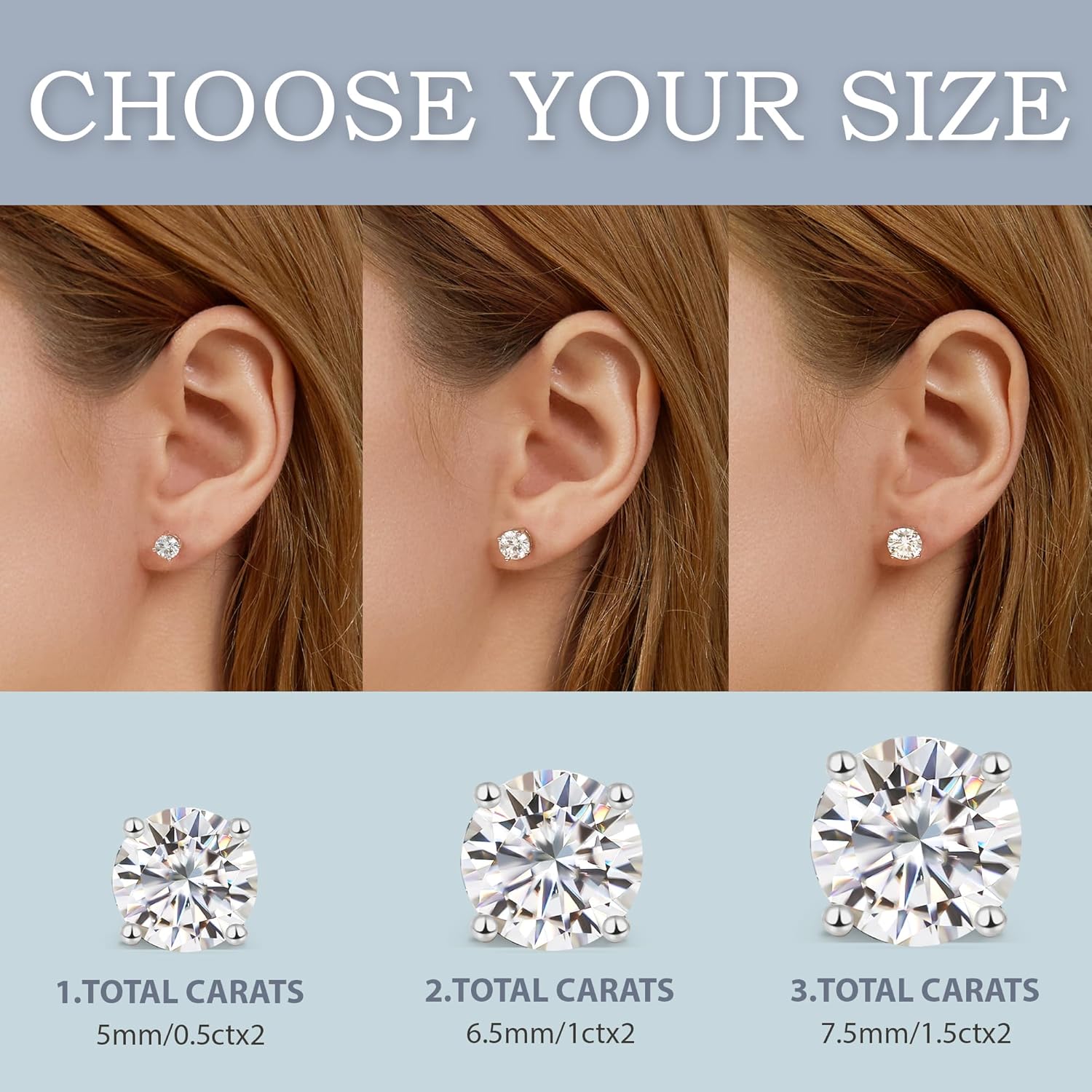QUEENOU Moissanite Earrings Studs 1ct-3ct for Women/Men, 925 Sterling Silver with 18K White Gold Plated Hypoallergenic Flat Screw Back Birthday Gifts for Women Girlfriend Wife Engagement Jewelry - Image 4