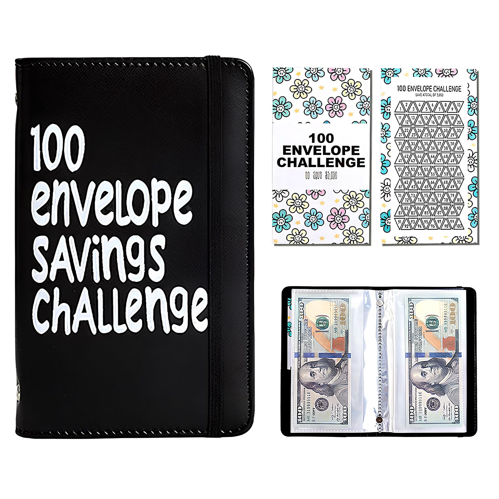 Money Saving Wallet, 100 Envelope Savings Challenge Book A6 with Cash Envelopes, PU Leather Budget Binder with Tracker Card for Couples Cash Budgeting
