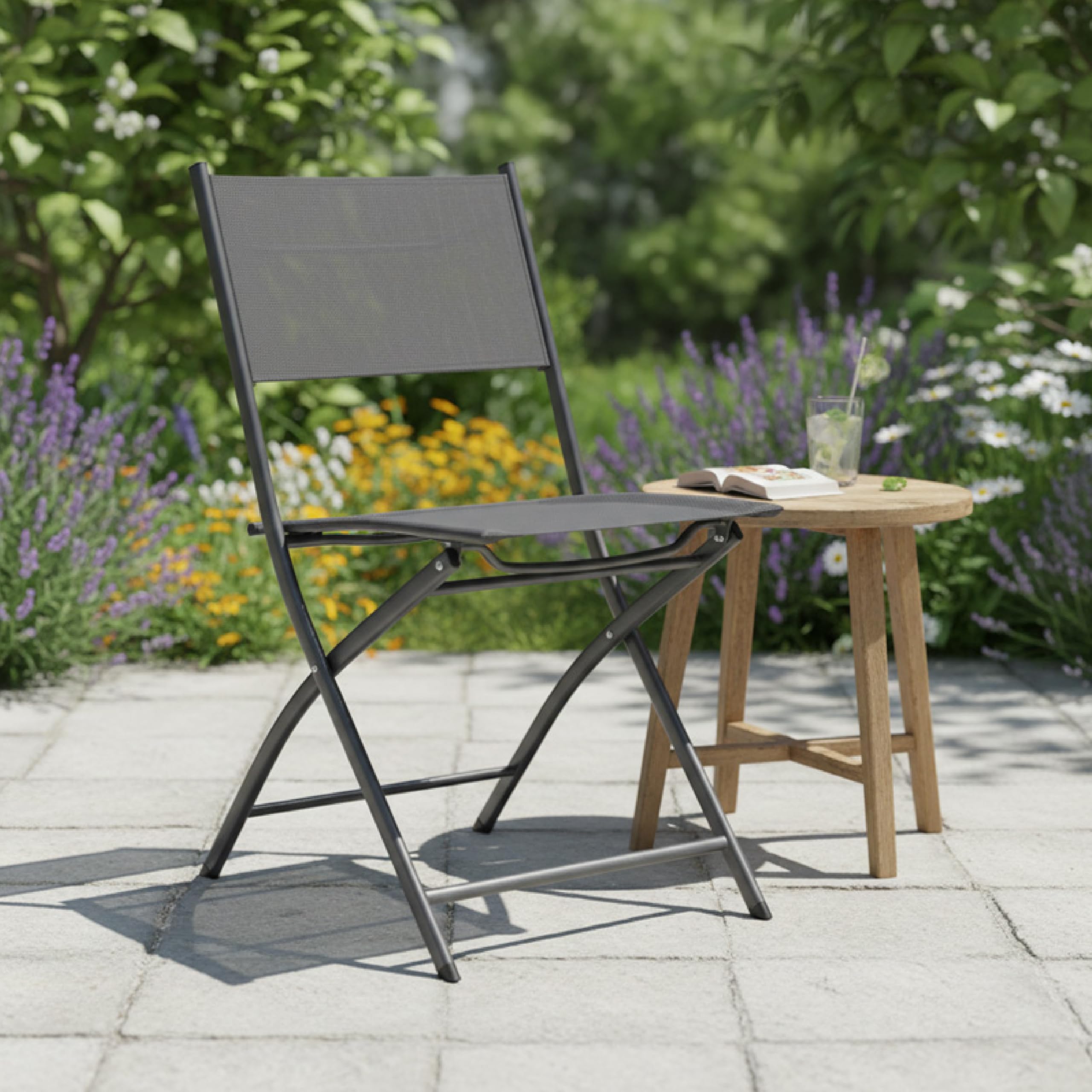 Baroni Home Set 4 Pieghevoli Sedie da Esterno, Sedie da Giardino Richiudibili Impermeabili, 45x45x80 cm Grigio
