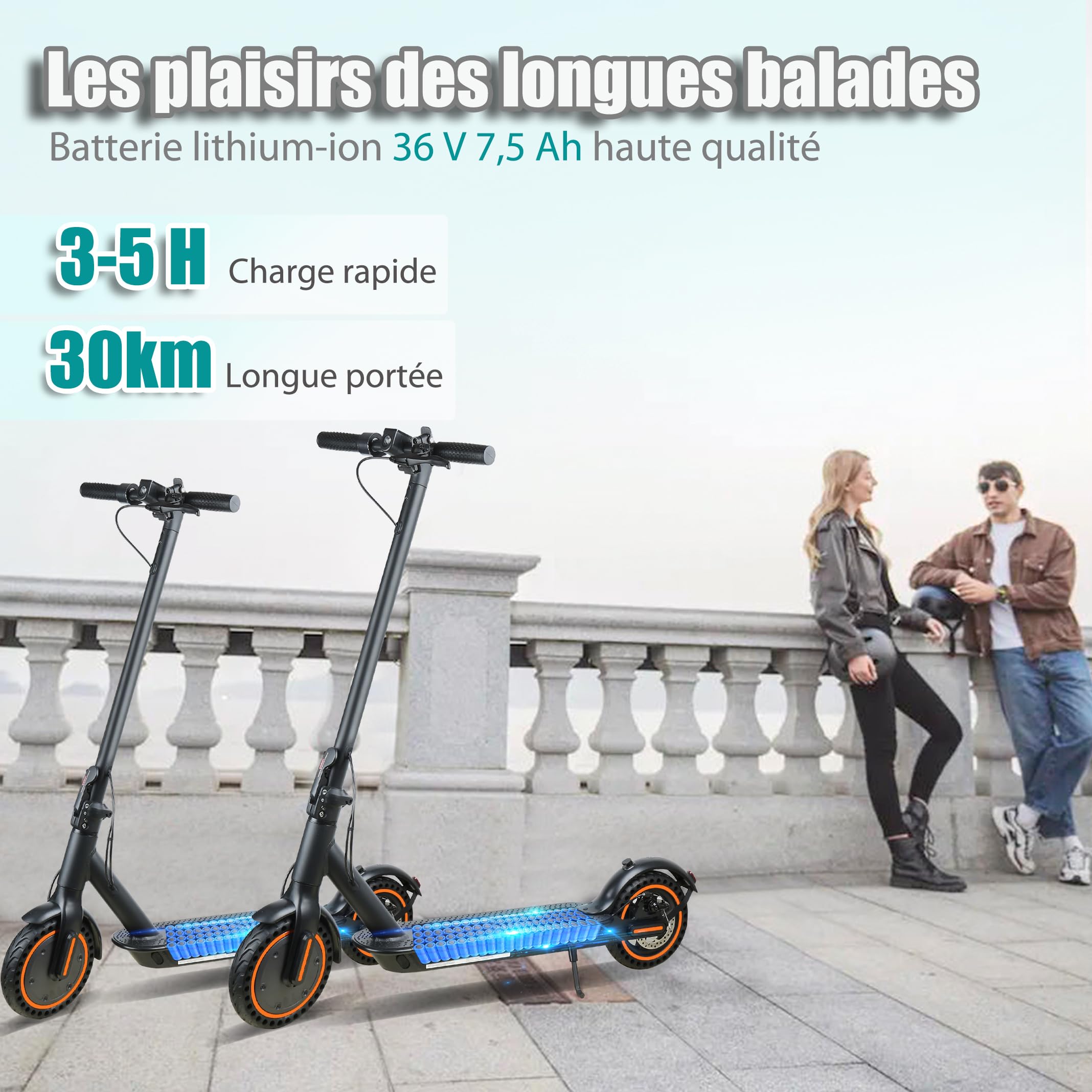 Trottinette Electrique Adulte Pliable, autonomie de 30 km,Vitesse maximale de 25 km/h,Double système de freinage Batterie 36V 7.8Ah-Loisirs et divertissements,